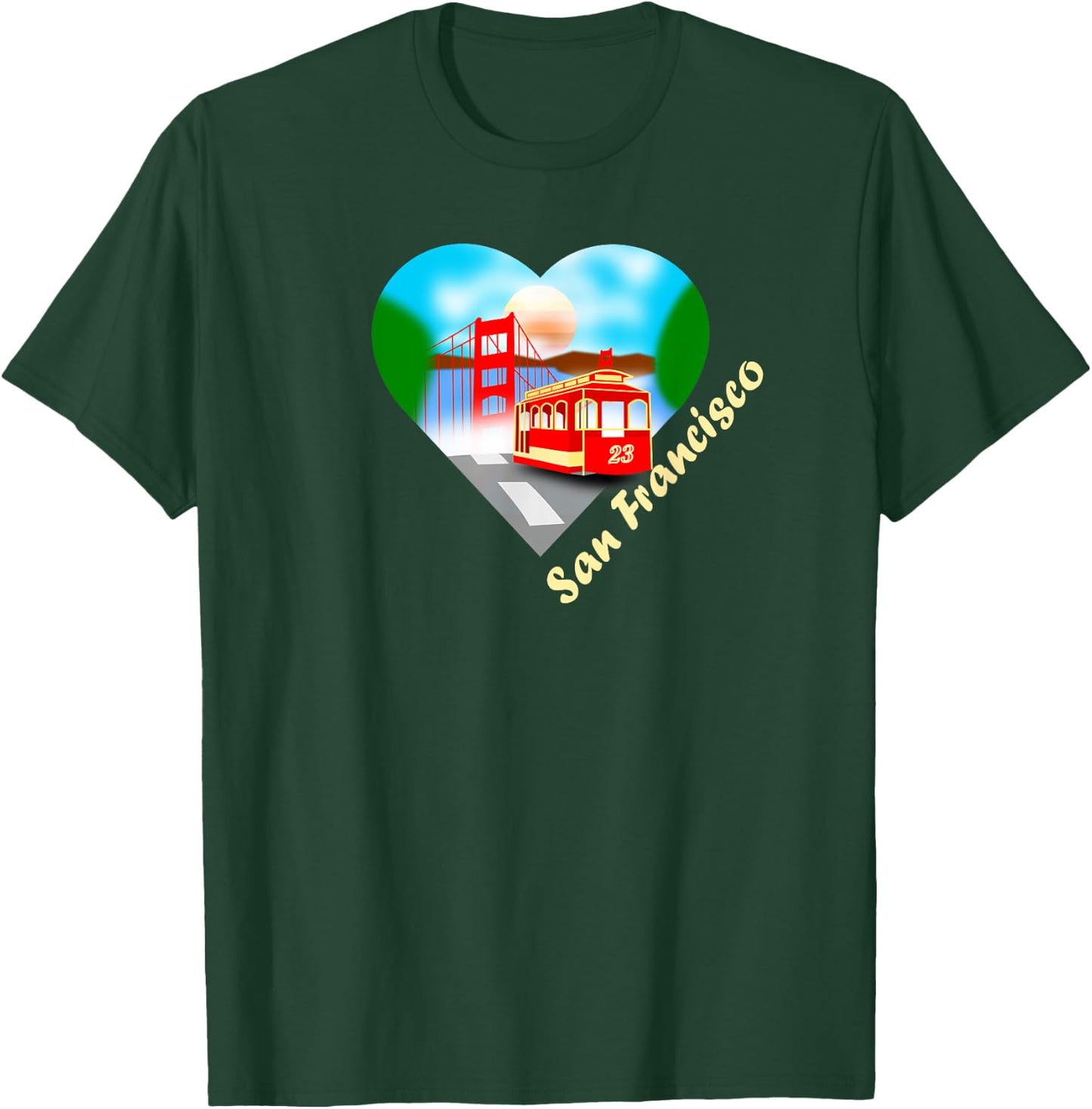 San Francisco Heart with trolley and Golden Gate T-Shirt - T-Shirt | Forest