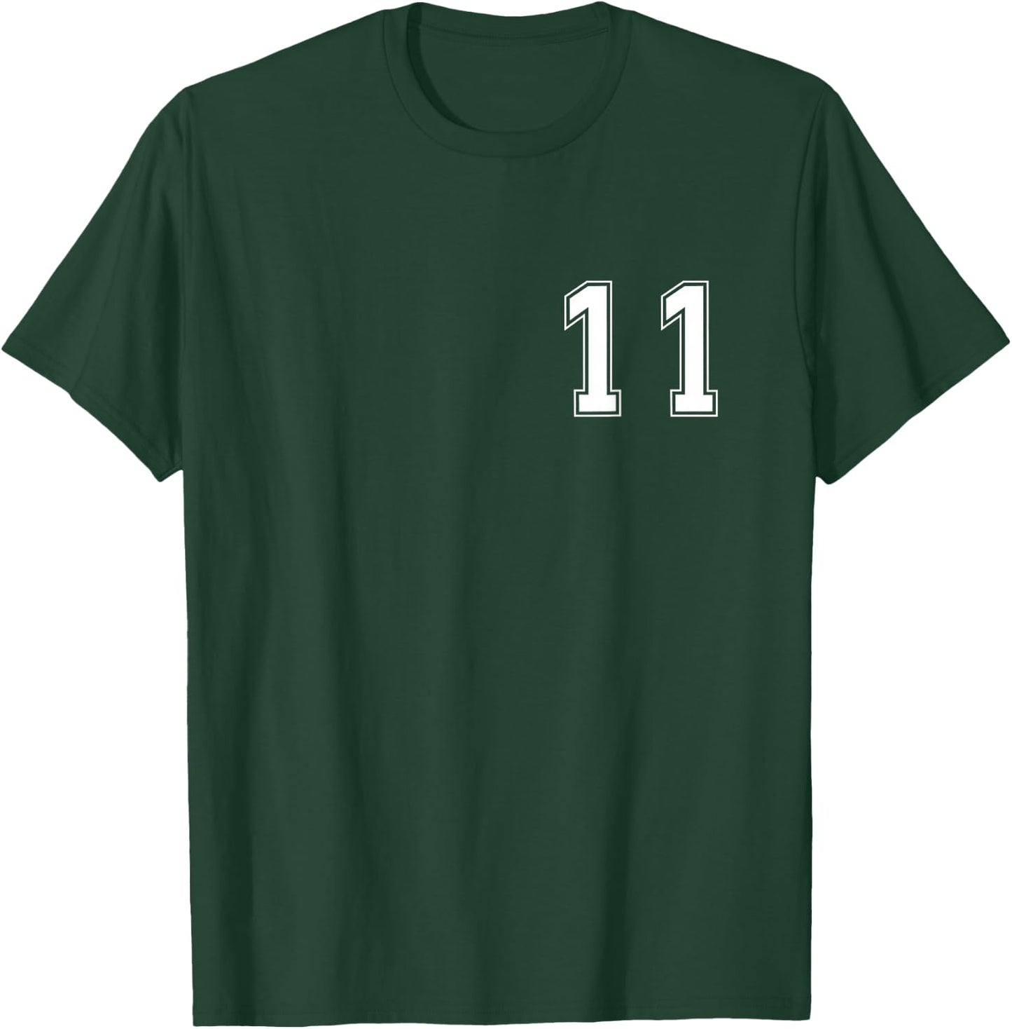 White Number 11 Team Junior Sports Numbered Uniform T-Shirt - T-Shirt | Forest