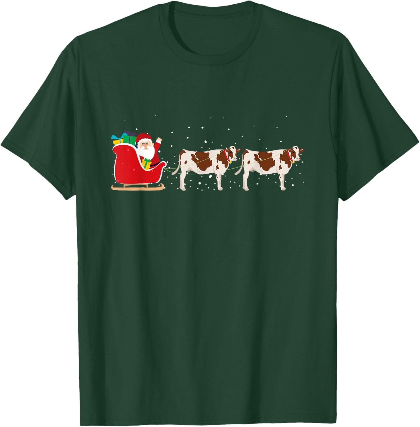 Cow Santa Christmas Sleigh - Funny Cow Xmas T-Shirt - T-Shirt | Forest