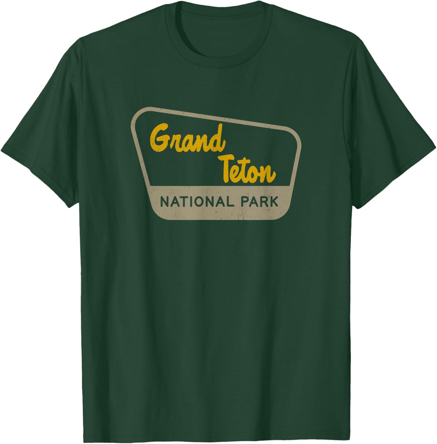 Grand Teton National Park Retro Two-Tone Sign T-Shirt - T-Shirt | Forest