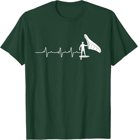 Heartbeat Heart Line Heart Rate Wing Foiling T-Shirt - T-Shirt | Forest