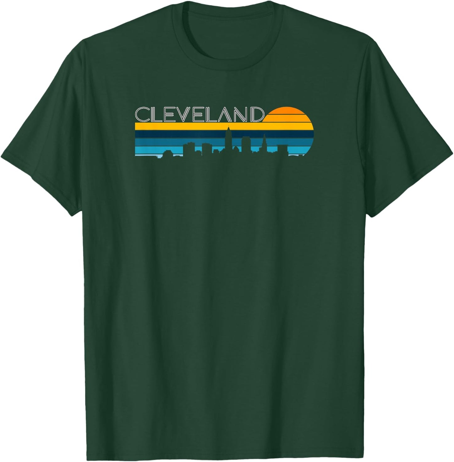 Cleveland Skyline - Vintage Retro Sunset Cleveland Cityscape T-Shirt - T-Shirt | Forest