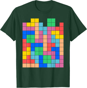 Geeky Tetrominoes Block Puzzle Video Game Math Teacher Nerd T-Shirt - T-Shirt | Forest