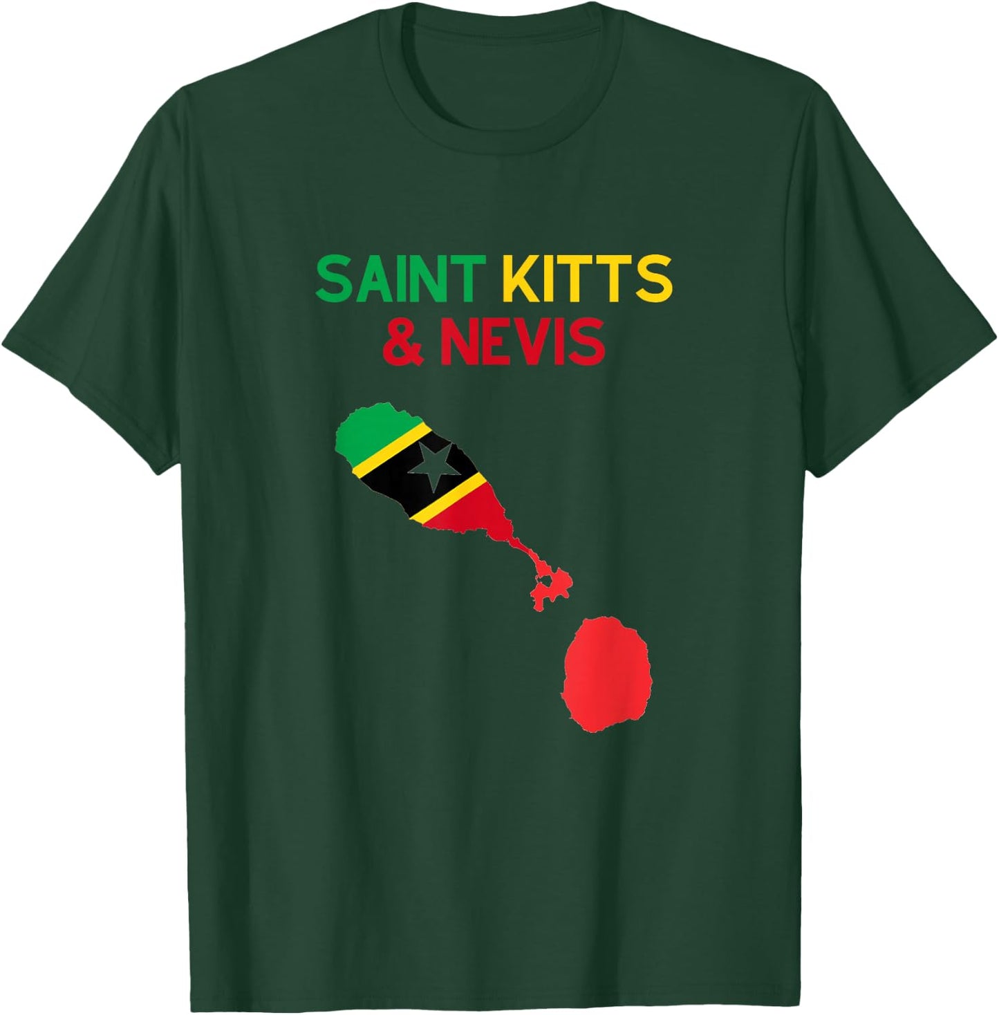 Saint Kitts & Nevis Flag and Map T-Shirt - T-Shirt | Forest