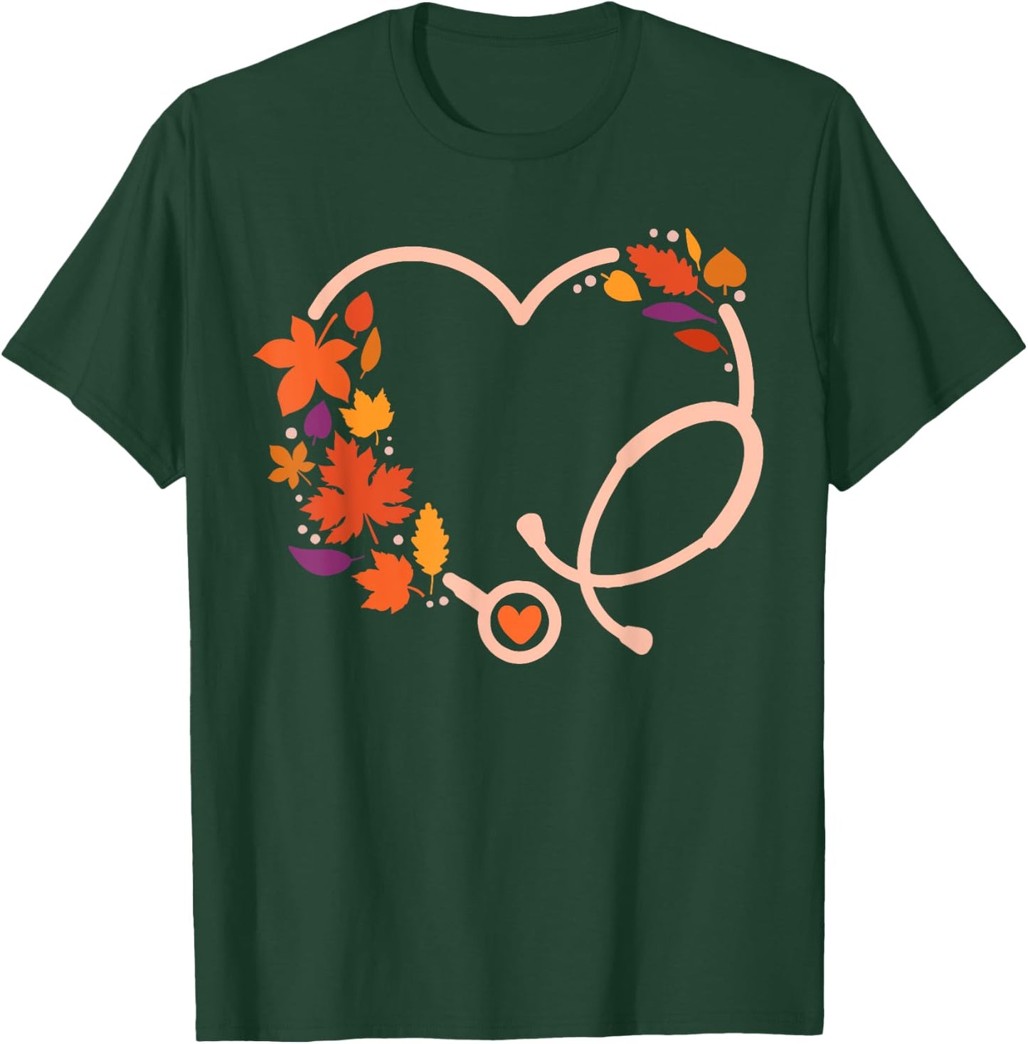 Fall Stethoscope Nurse Thanksgiving Nursing Autumn Scrub Top T-Shirt - T-Shirt | Forest