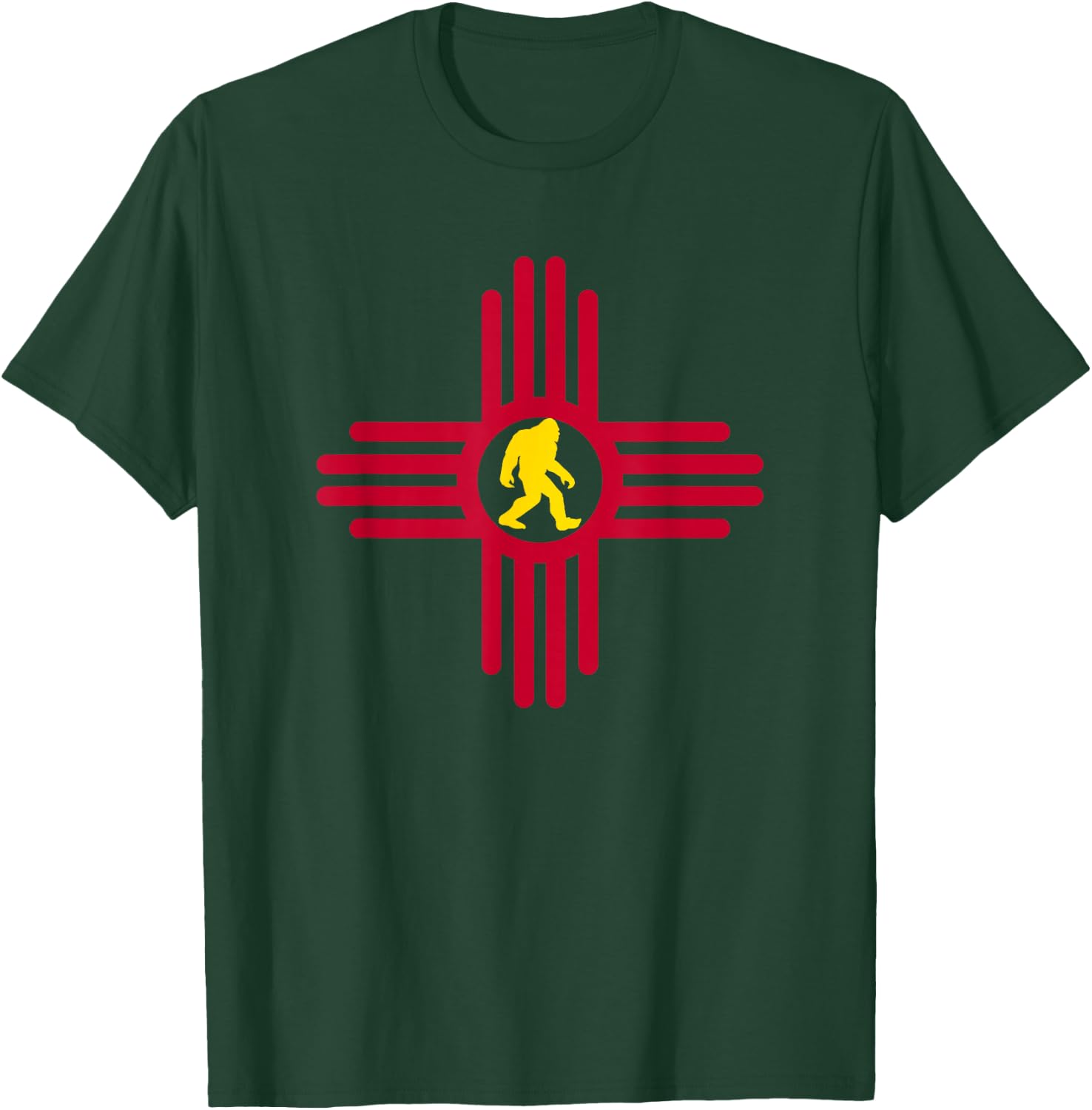 New Mexico Bigfoot State Flag Zia Symbol Bigfoot New Mexico T-Shirt - T-Shirt | Forest