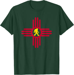 New Mexico Bigfoot State Flag Zia Symbol Bigfoot New Mexico T-Shirt - T-Shirt | Forest