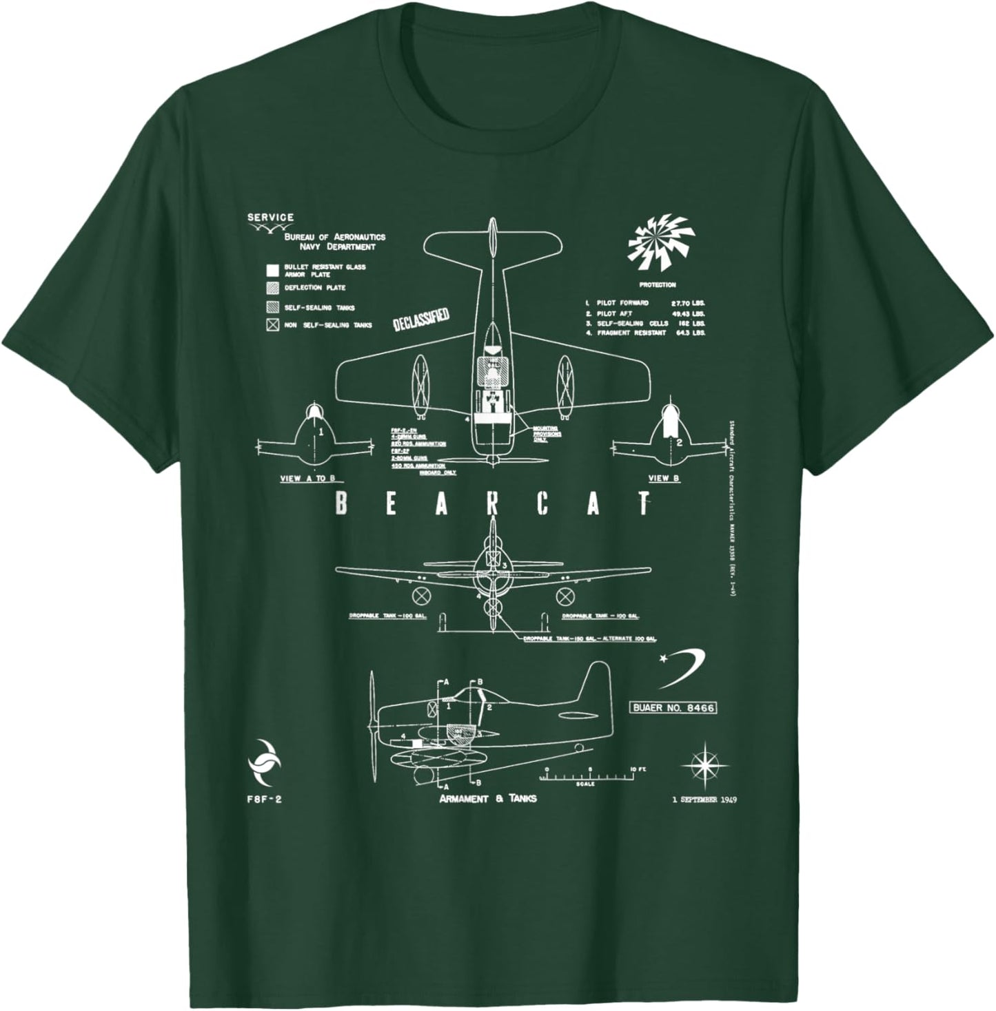 Grumman F8F-2 Bearcat Armament And Tanks Fighter Aircraft T-Shirt - T-Shirt | Forest