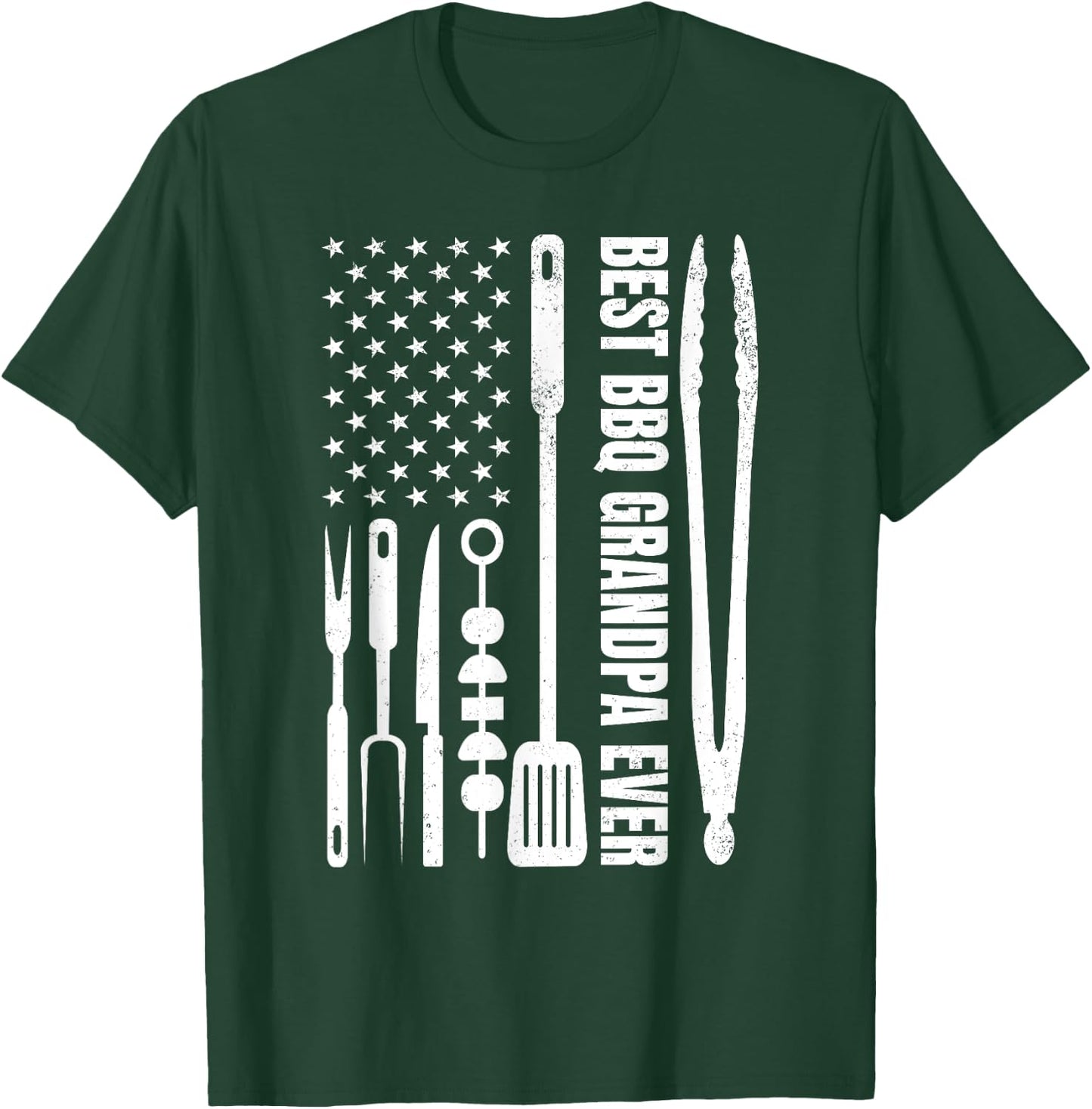 Best BBQ Grandpa Ever - Barbecue Grandpa Smoker And USA Flag T-Shirt - T-Shirt | Forest