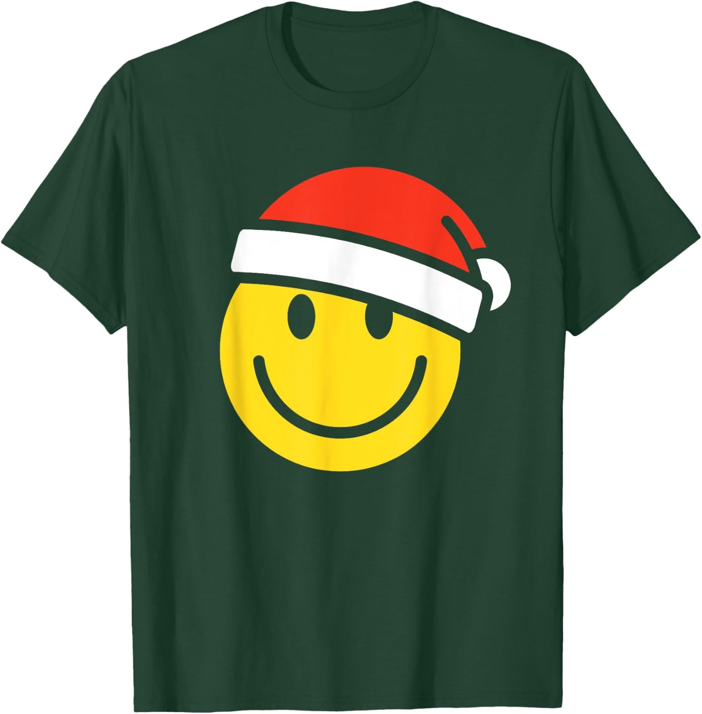 Yellow Smile Face Christmas Shirt Santa Hat Xmas Happy Face T-Shirt - T-Shirt | Forest