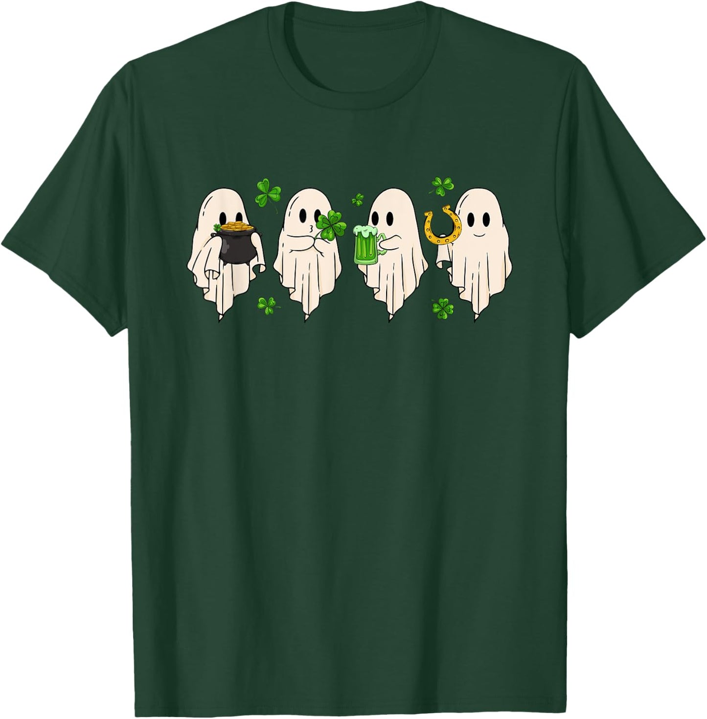 Cute Ghost Hold Clover Beer Spooky St Patrick's Day T-Shirt - T-Shirt | Forest
