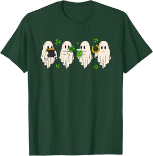 Cute Ghost Hold Clover Beer Spooky St Patrick's Day T-Shirt - T-Shirt | Forest