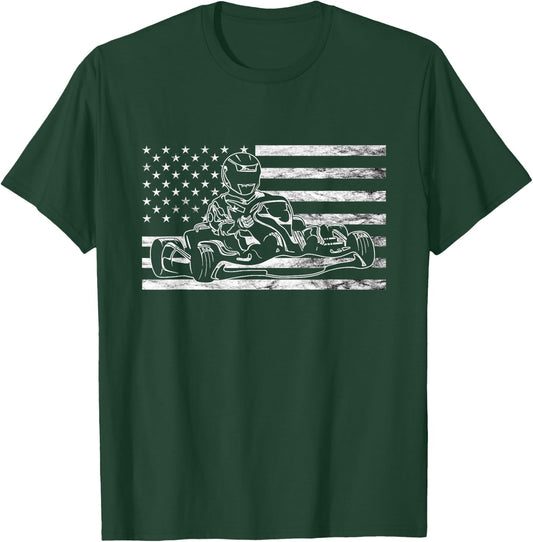 American Go Kart Racing USA Gokart Driver Go Cart Racer T-Shirt - T-Shirt | Forest
