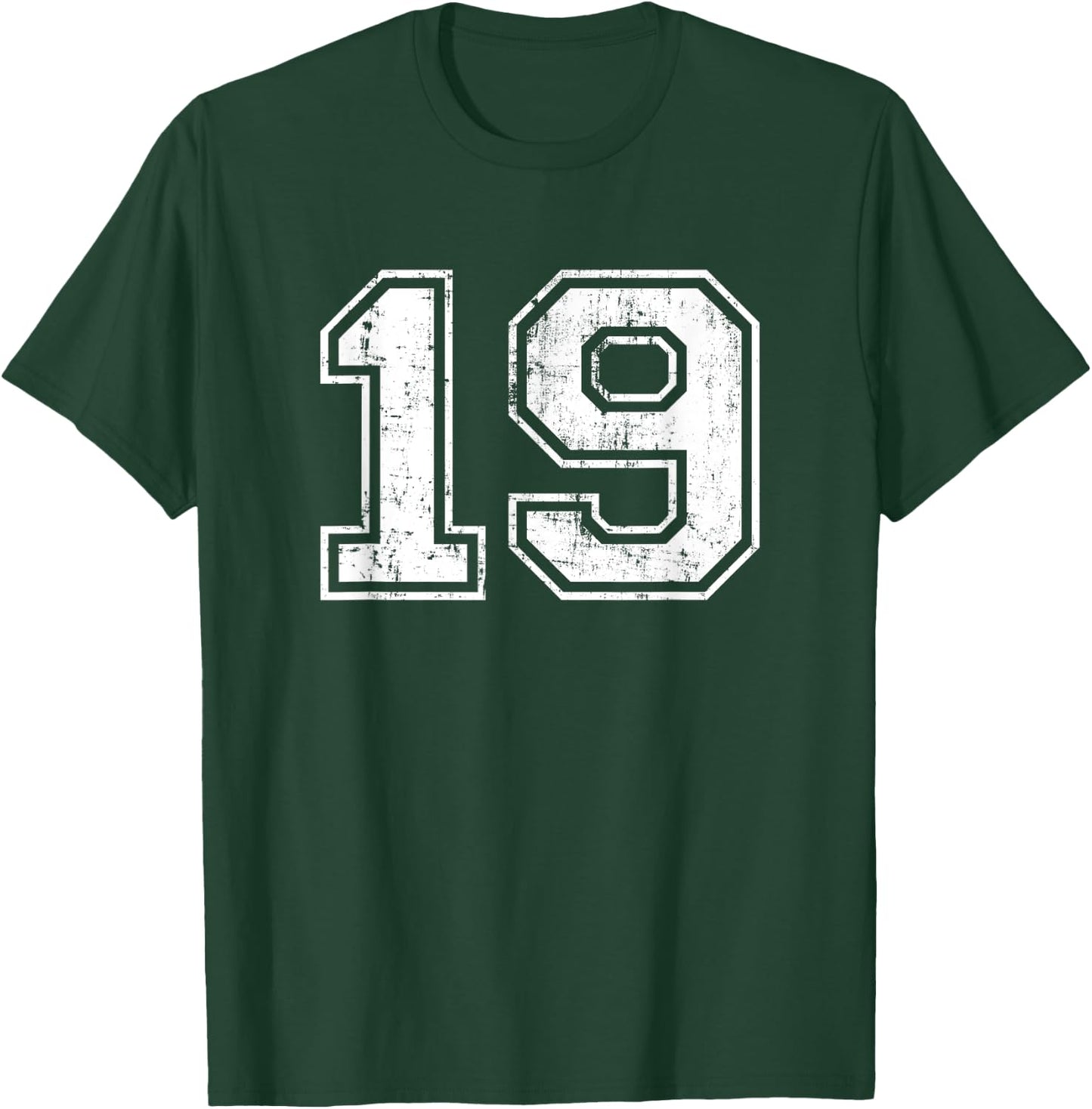 Number 19 Varsity Distressed Vintage Sports Team Practice T-Shirt - T-Shirt | Forest