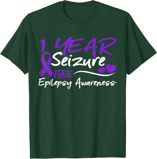 1 Year Seizure Free Epilepsy Awareness Month Purple Ribbon T-Shirt - T-Shirt | Forest