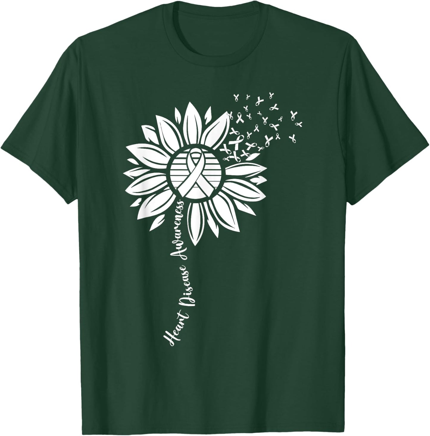 Heart Disease Awareness Month Sunflower Ribbon T-Shirt - T-Shirt | Forest