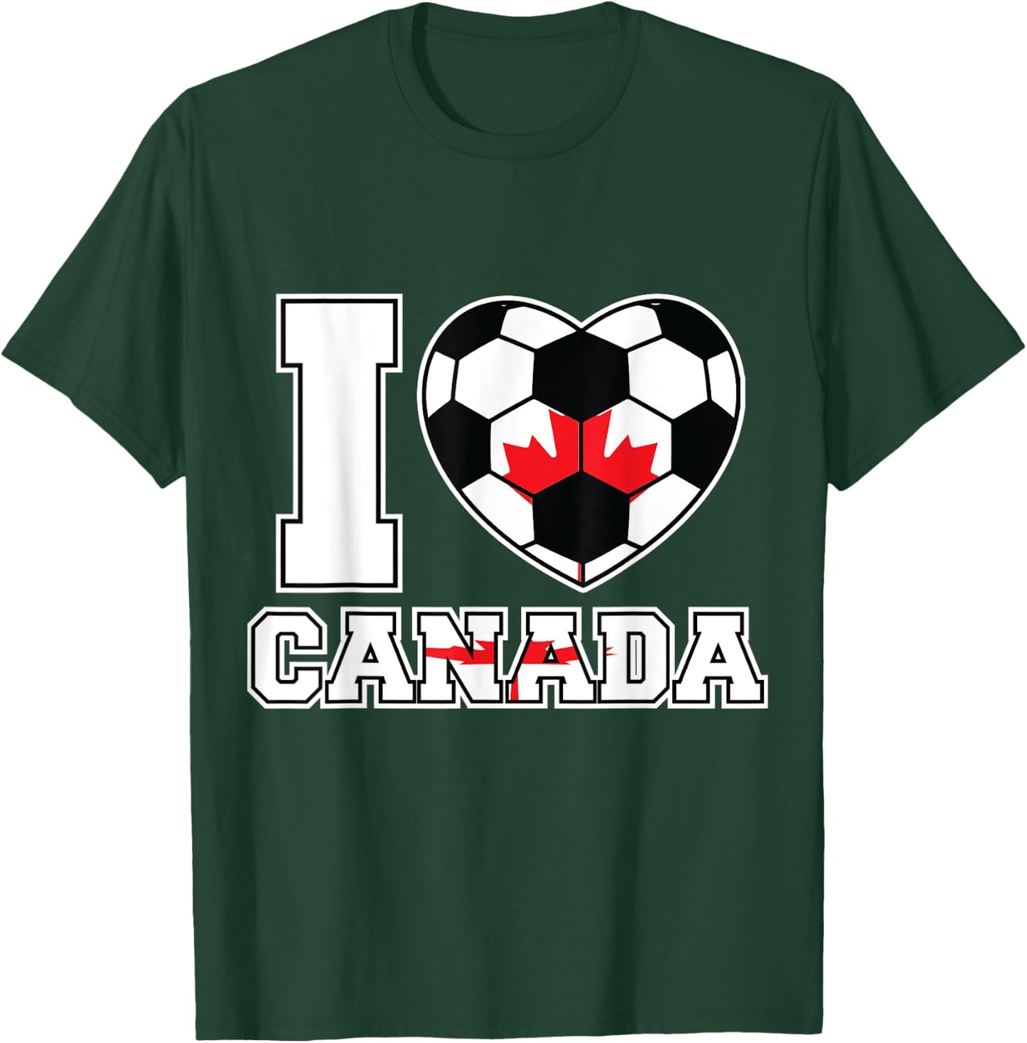 I Love Canada Women Men Kids Canadian Soccer Balls Flag Red T-Shirt - T-Shirt | Forest