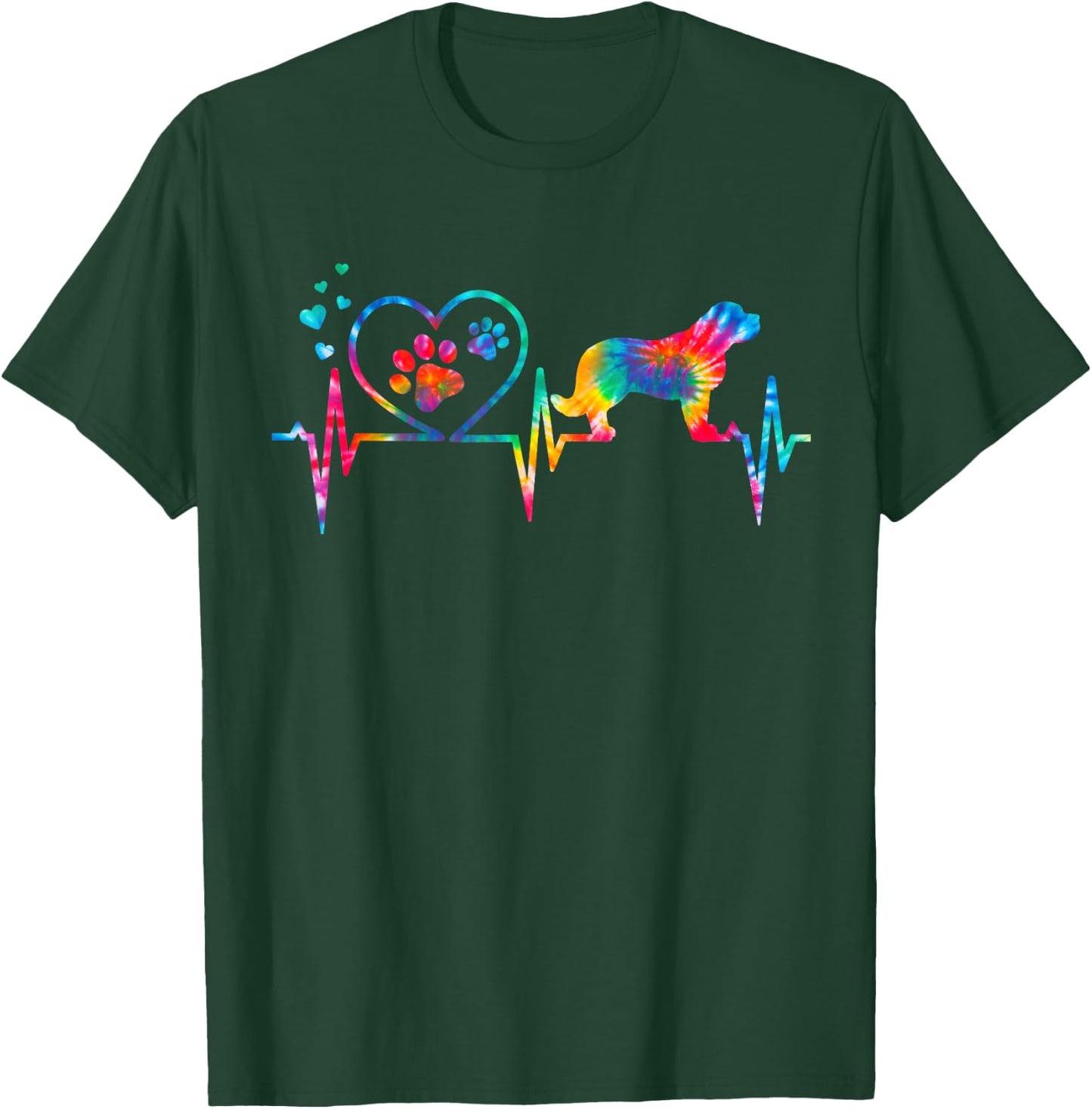 Saint Bernard Tie Dye Heartbeat Love Dog Funny T-Shirt - T-Shirt | Forest
