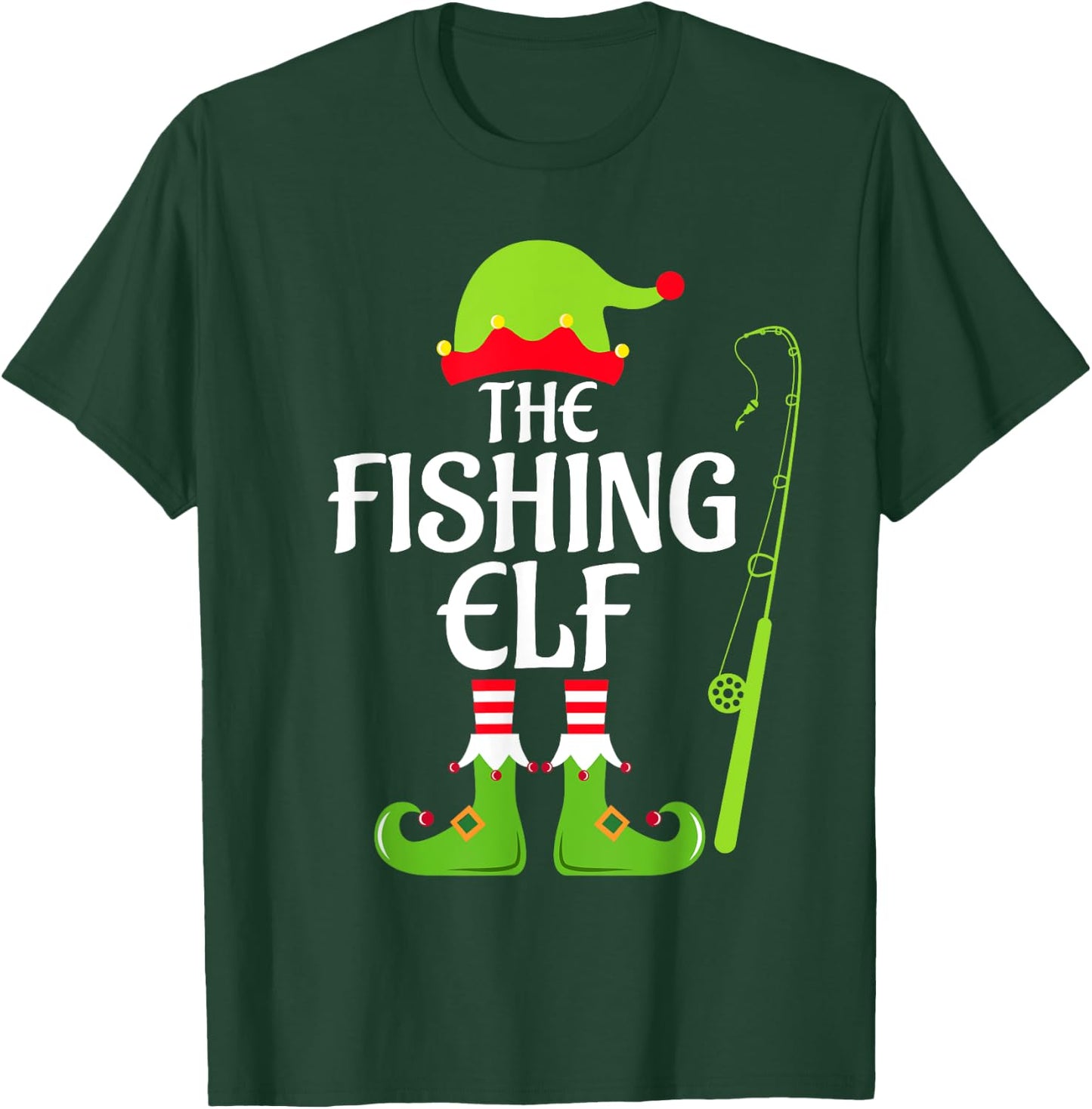 Fishing Elf Matching Family Group Christmas Party Xmas Funny T-Shirt - T-Shirt | Forest