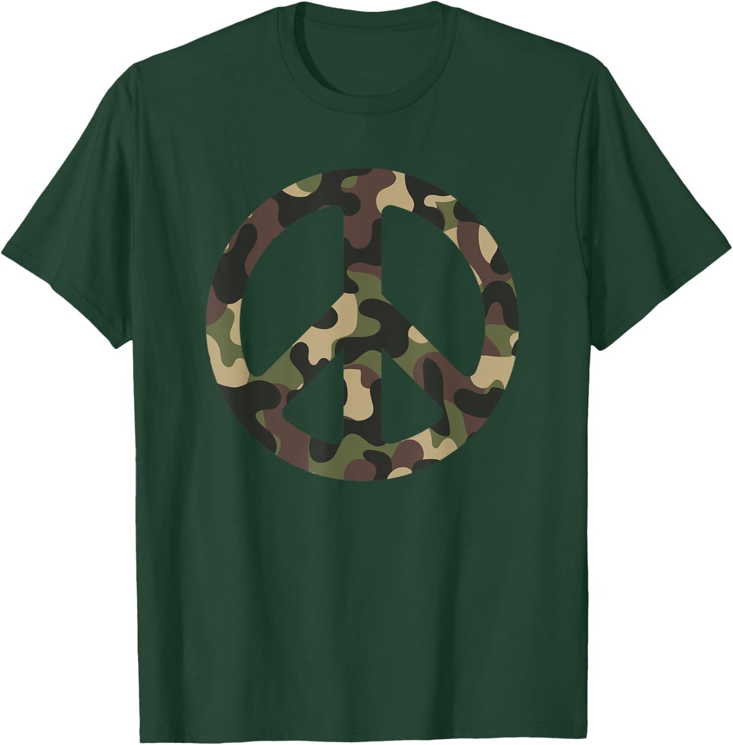 Camouflage Military Camo Hippie Peace Sign T-Shirt - T-Shirt | Forest