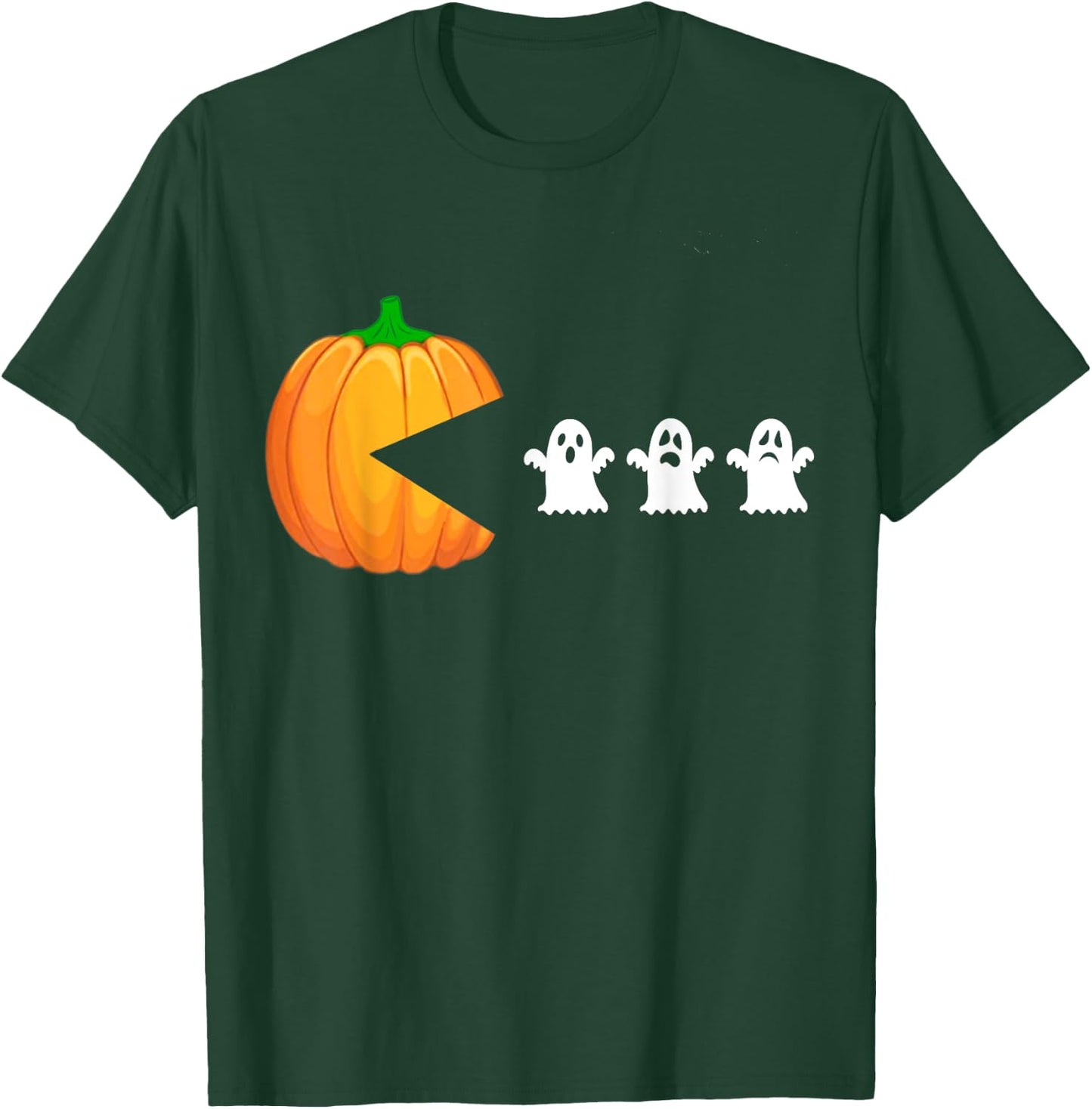Funny Halloween Pumpkin Eating Ghost, Gamer Men Women Kids T-Shirt - T-Shirt | Forest