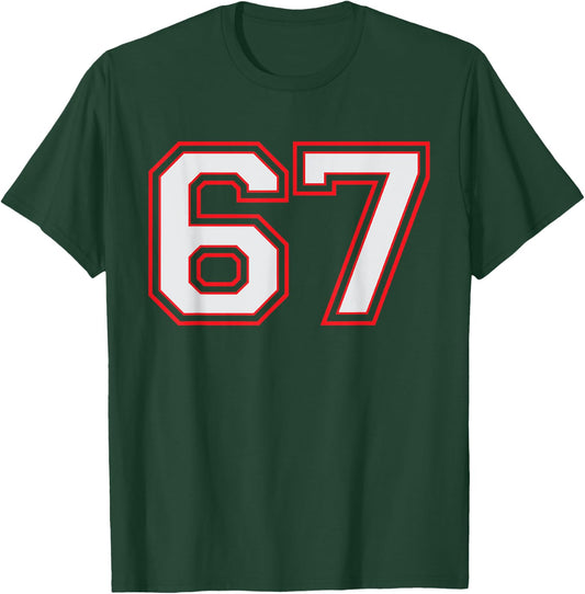 Red Number 67 Sports Player Jersey Fun Game Winner #67 Lucky T-Shirt - T-Shirt | Forest