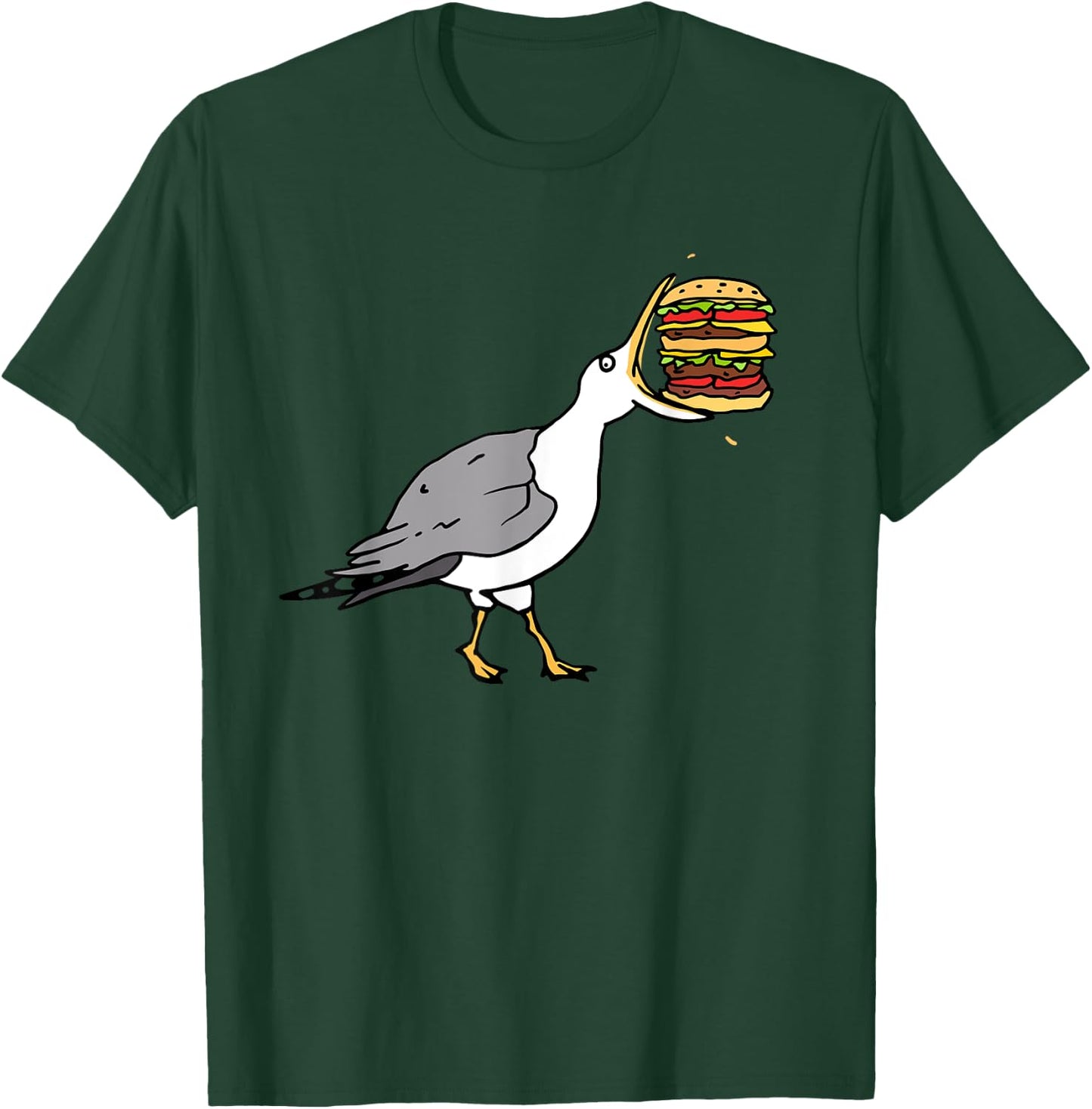 Funny Animal Bird Seagull with Burger Hungry Food Art T-Shirt - T-Shirt | Forest