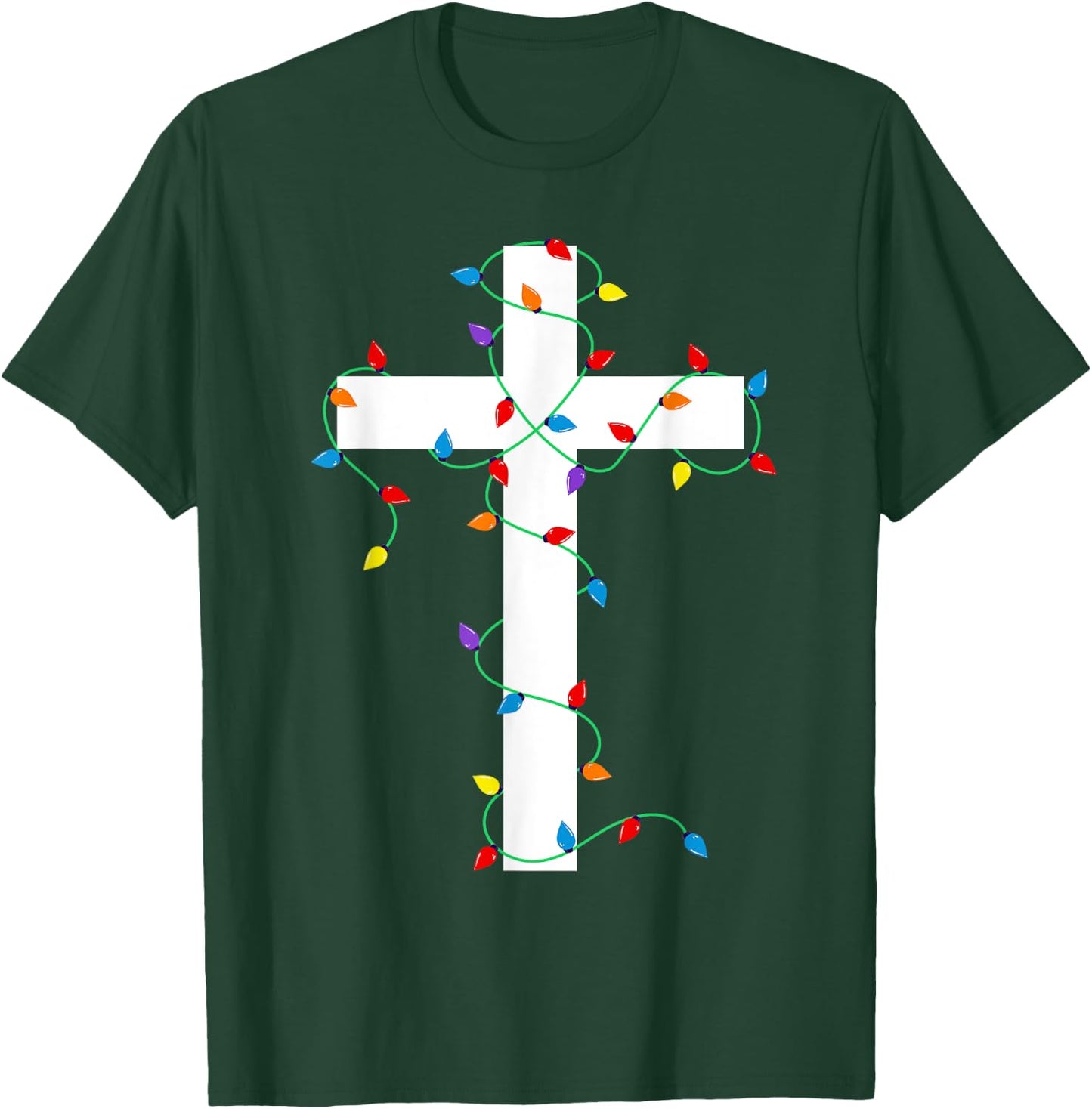 Merry and Bright Christmas Lights Jesus Cross Minimalist T-Shirt - T-Shirt | Forest