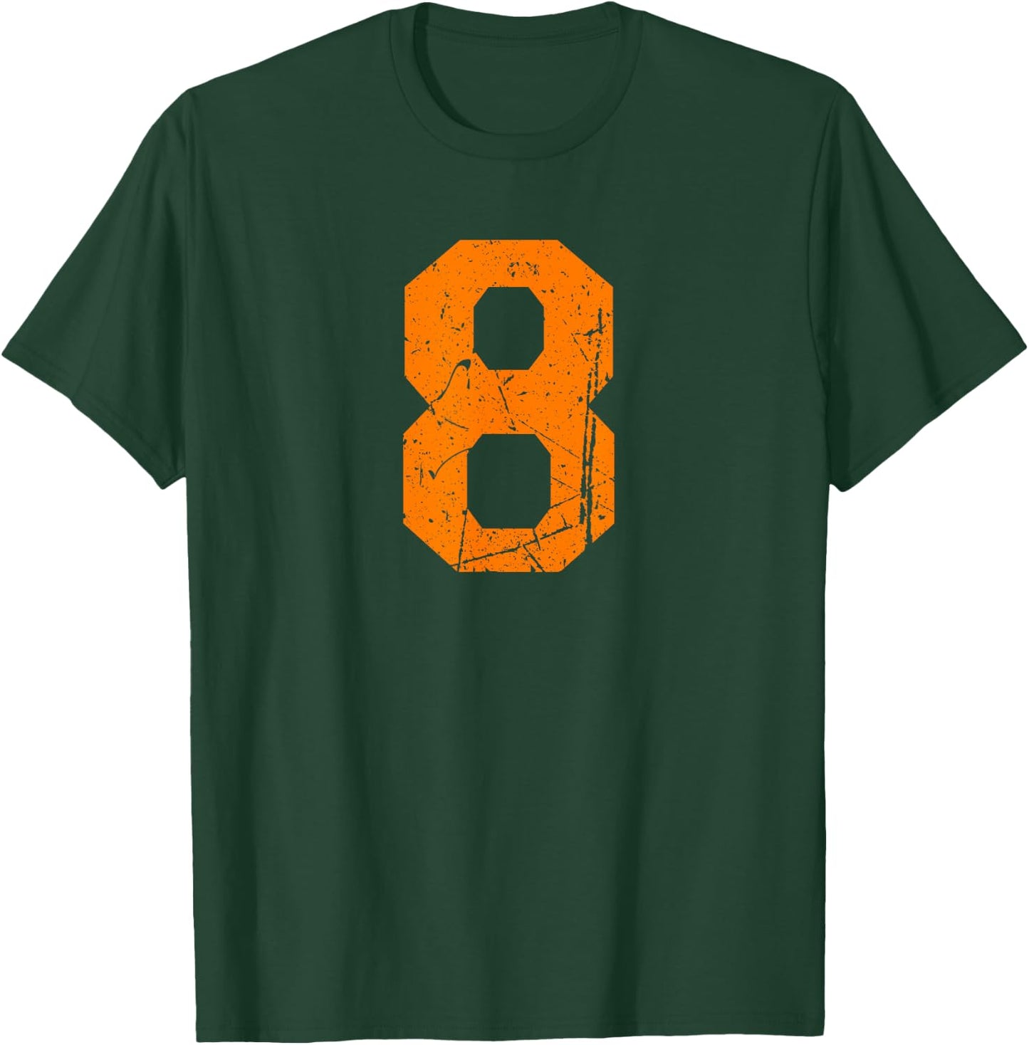 Number #8 Orange Distressed Sport Number T-Shirt - T-Shirt | Forest