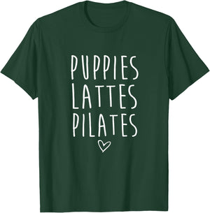 Funny Puppies Lattes Pilates Dog Animal Pilates Lovers Gifts T-Shirt - T-Shirt | Forest