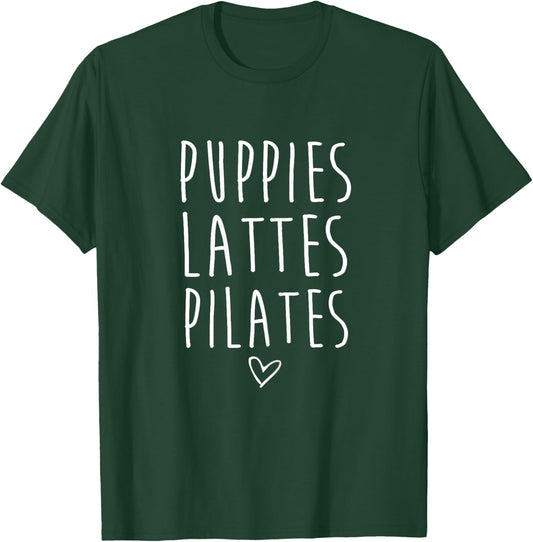 Funny Puppies Lattes Pilates Dog Animal Pilates Lovers Gifts T-Shirt - T-Shirt | Forest