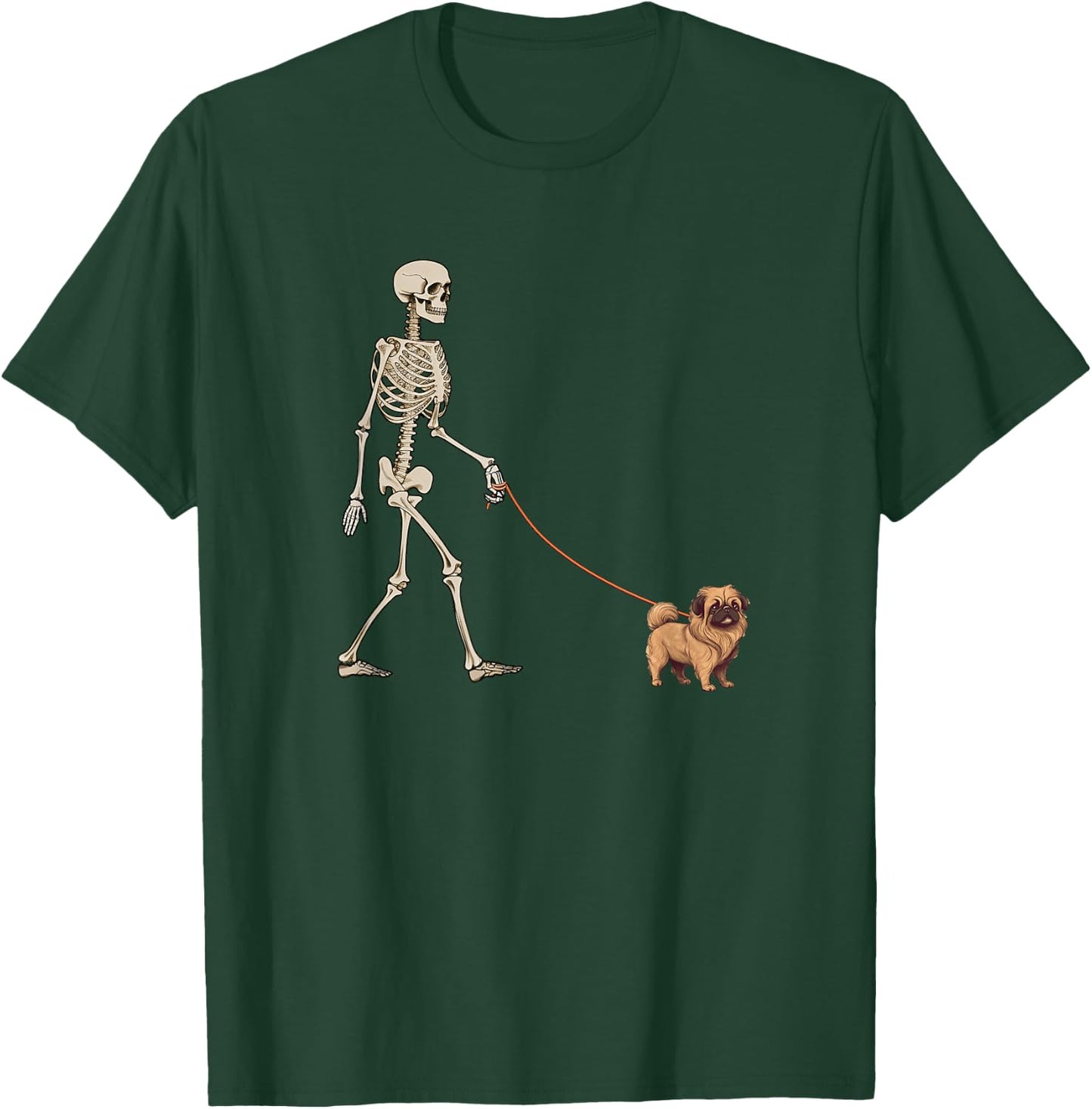 Funny Pekingese Skeleton Dog Walking Halloween Dog T-Shirt - T-Shirt | Forest