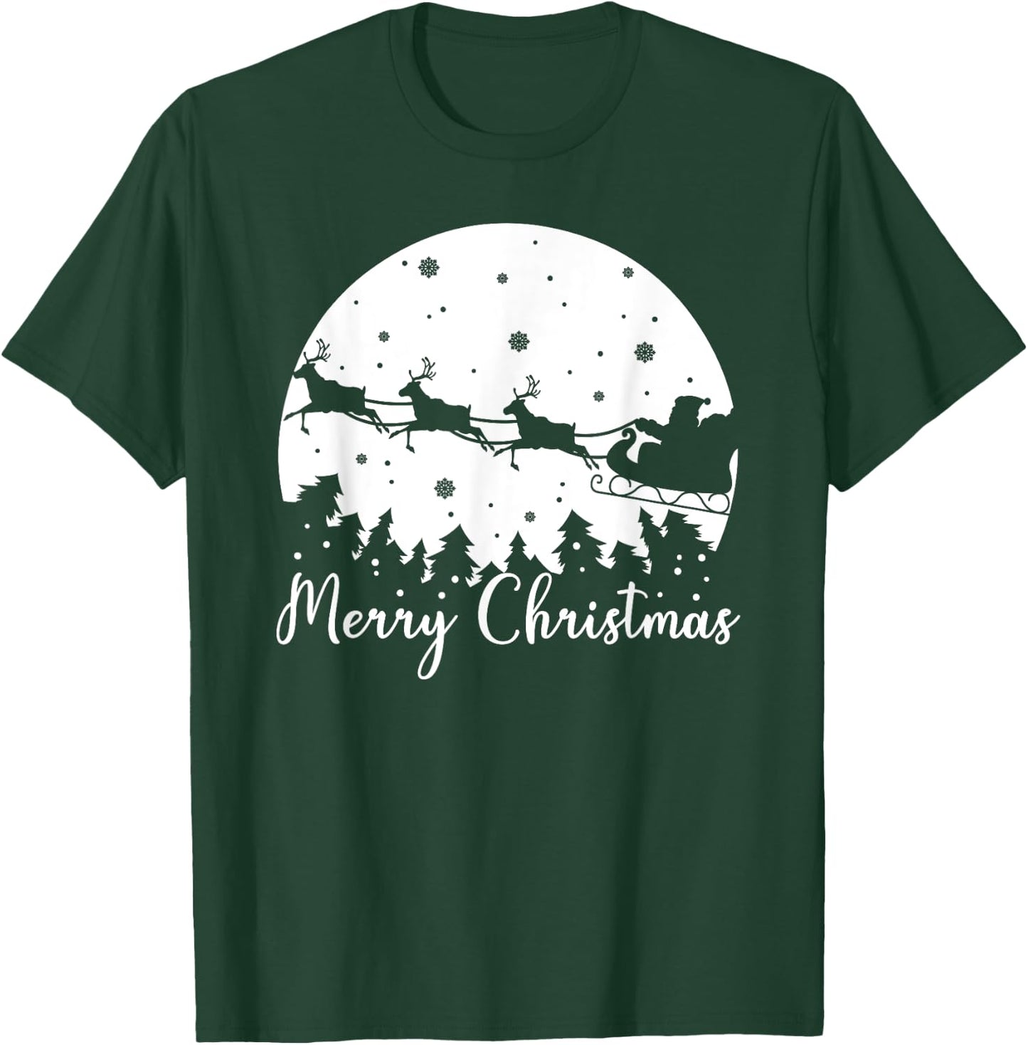 Merry Christmas, Men Women Kids, Santa Sleigh Reindeer T-Shirt - T-Shirt | Forest