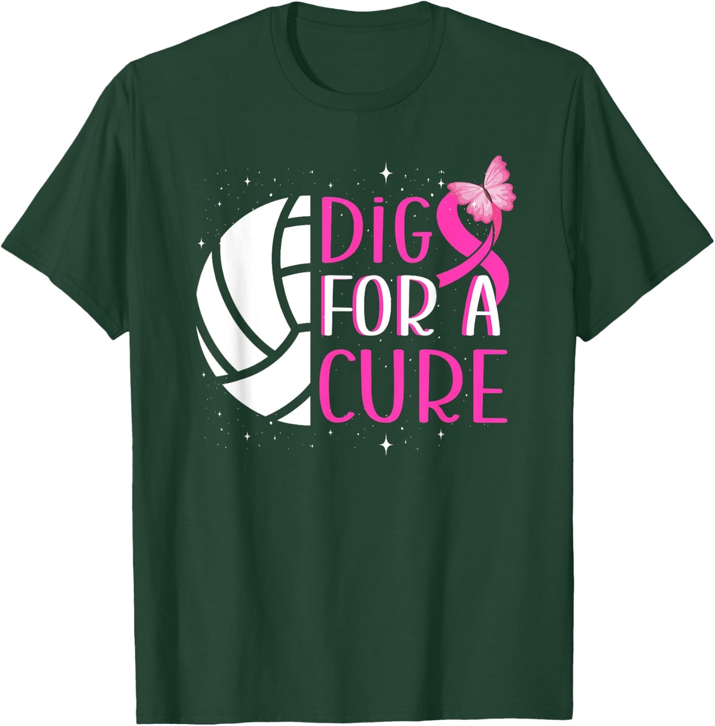 Dig For A Cure Volleyball Pink Out Breast Cancer Awareness T-Shirt - T-Shirt | Forest