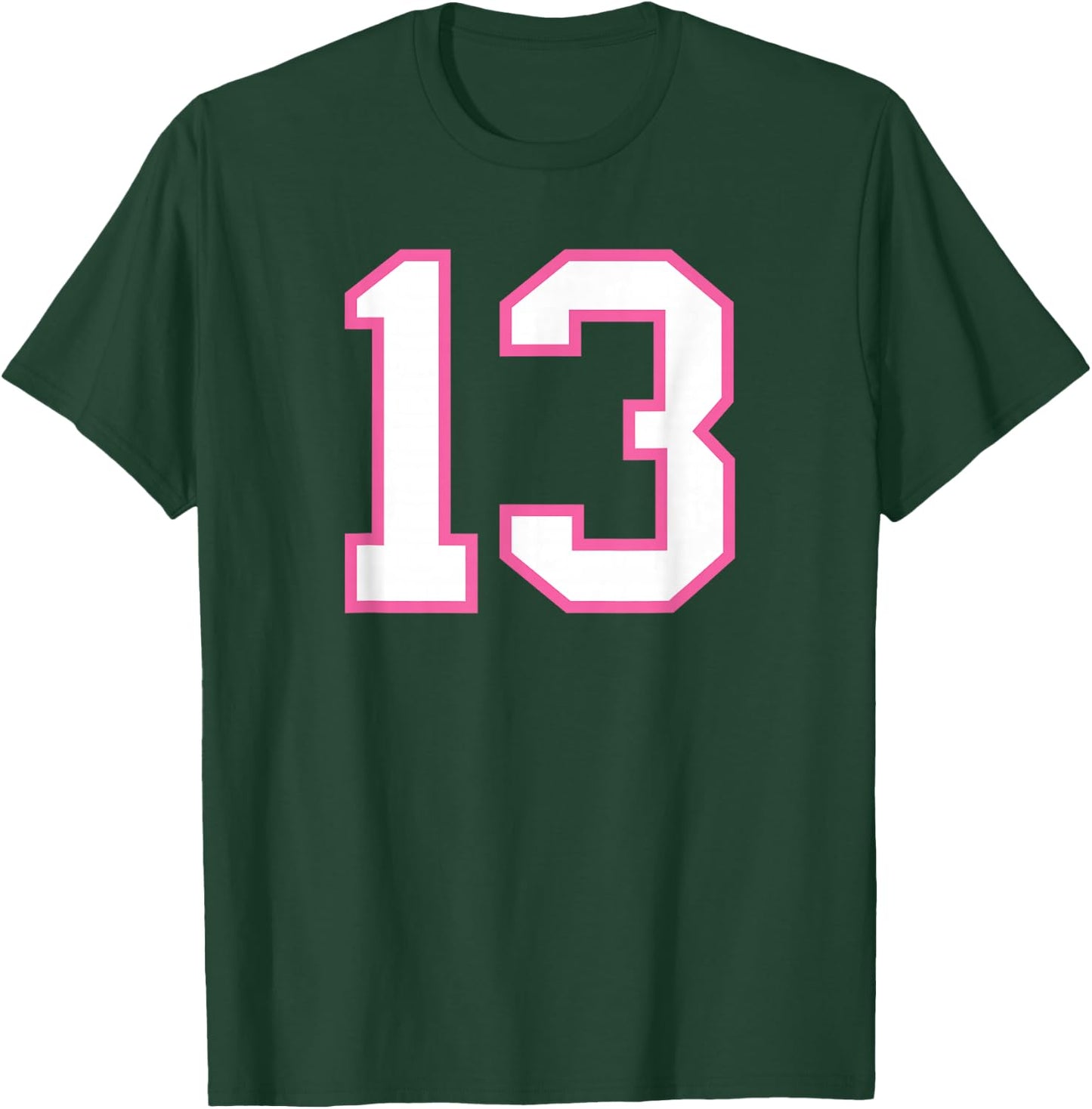 Number #13 Pink Sports Team Varsity Number T-Shirt - T-Shirt | Forest