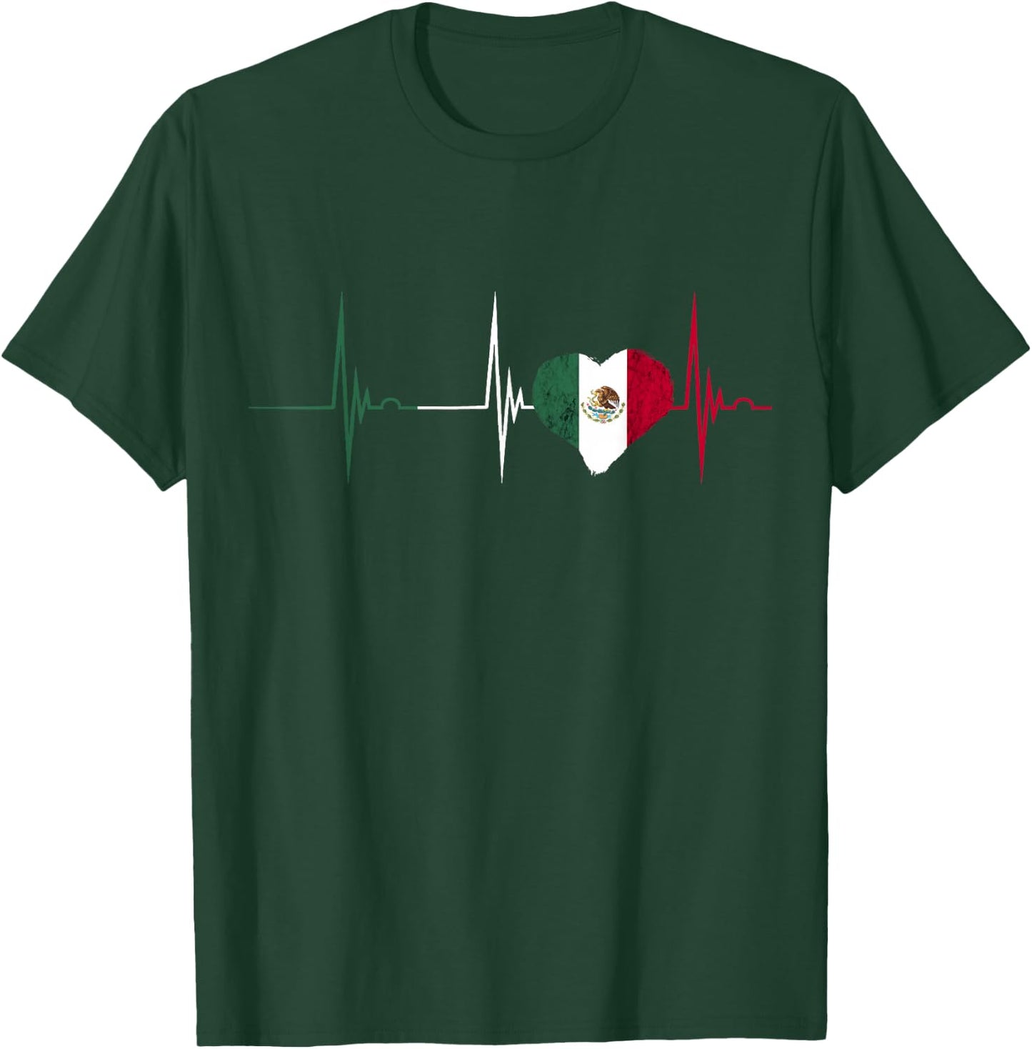Mexican Flag Cardiogram Heartbeat EKG Pulse Heart Mexico T-Shirt - T-Shirt | Forest