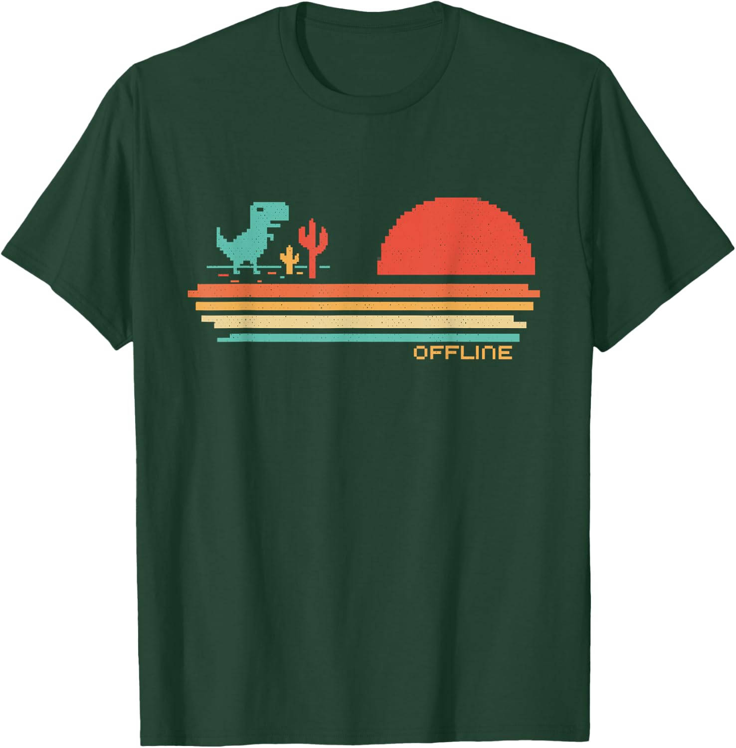 Offline Scare - Pixel Dinosaur / Retro - No Wifi Lost Dino T-Shirt - T-Shirt | Forest