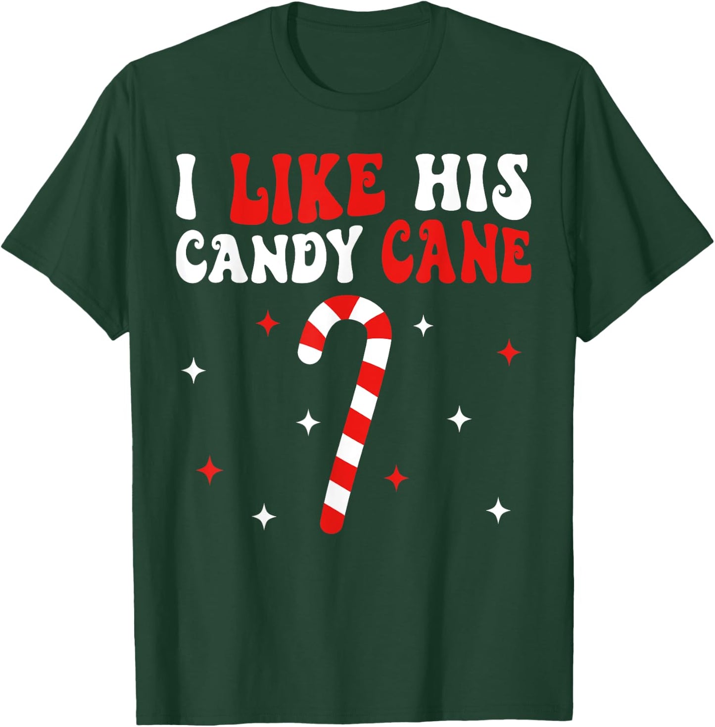 Groovy Family Christmas Couple Matching Funny I Like His Candy Cane I Like Her Peppermint Candies -Adults Black Short Sleeve Small T-Shirt - T-Shirt | Forest