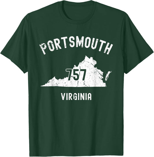 Portsmouth Virginia VA 757 Vintage Athletic Style T-Shirt - T-Shirt | Forest