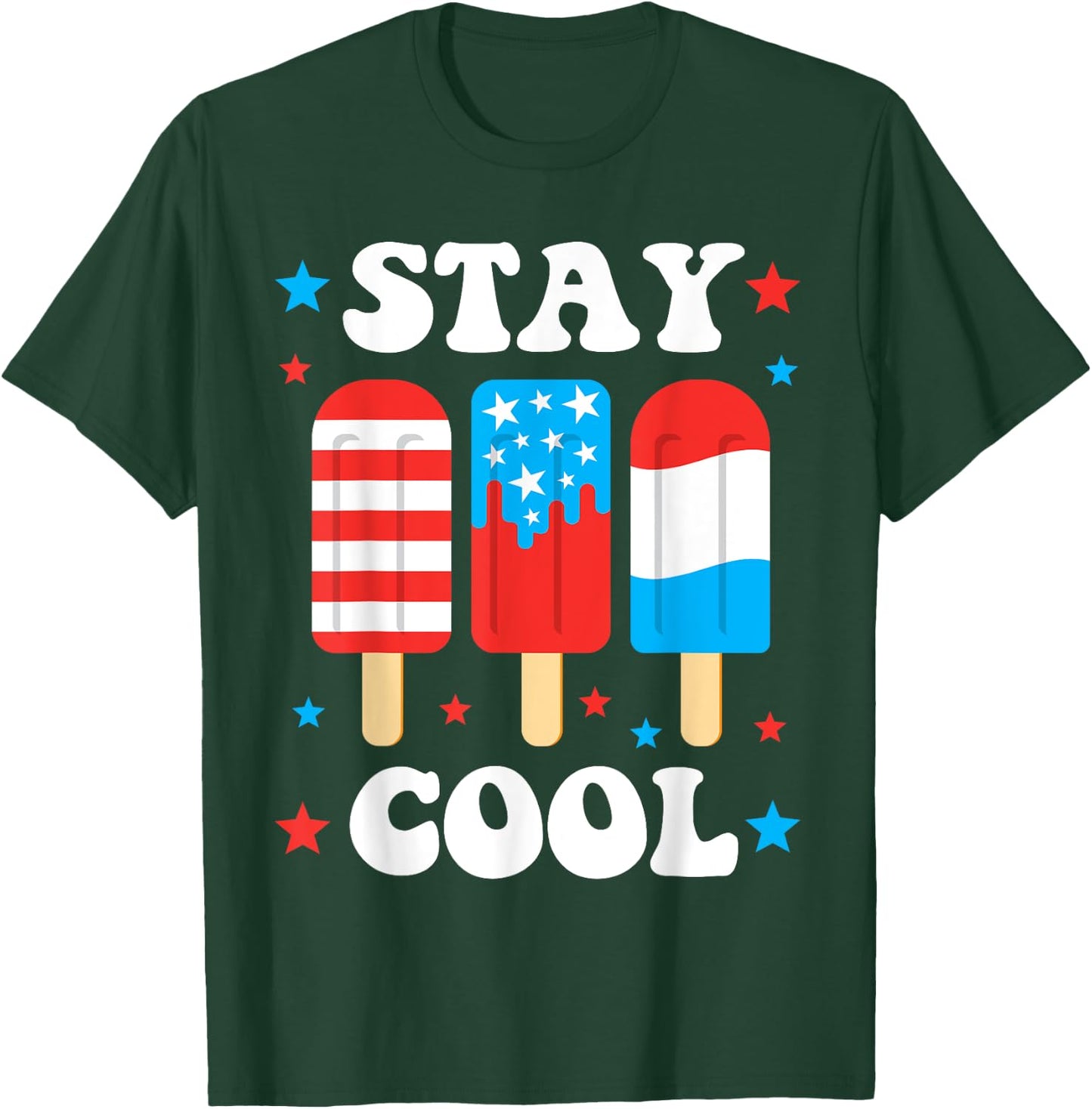 Stay Cool Funny July 4th Popsicle Red White Blue Boys Girls T-Shirt - T-Shirt | Forest