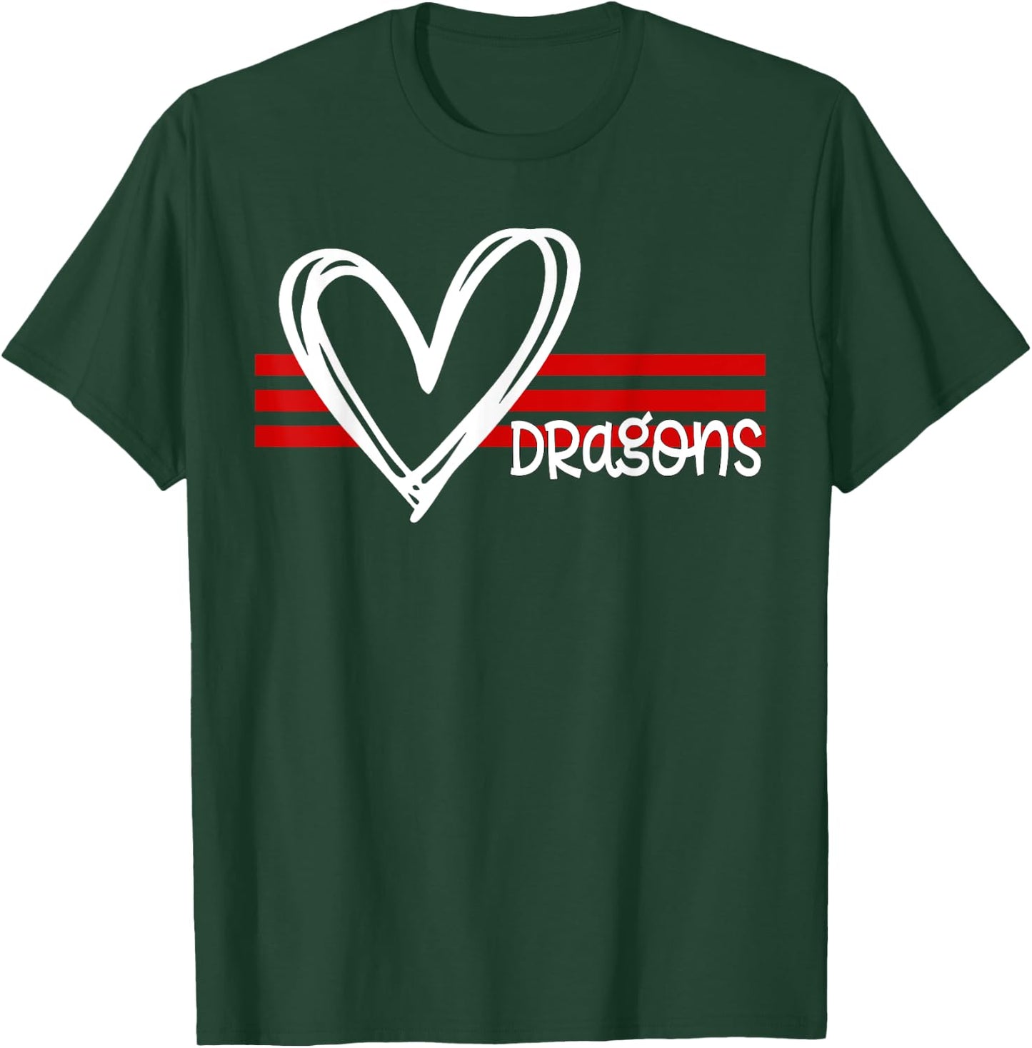 Dragons Pride Team School Spirit Sports Red Heart T-Shirt - T-Shirt | Forest