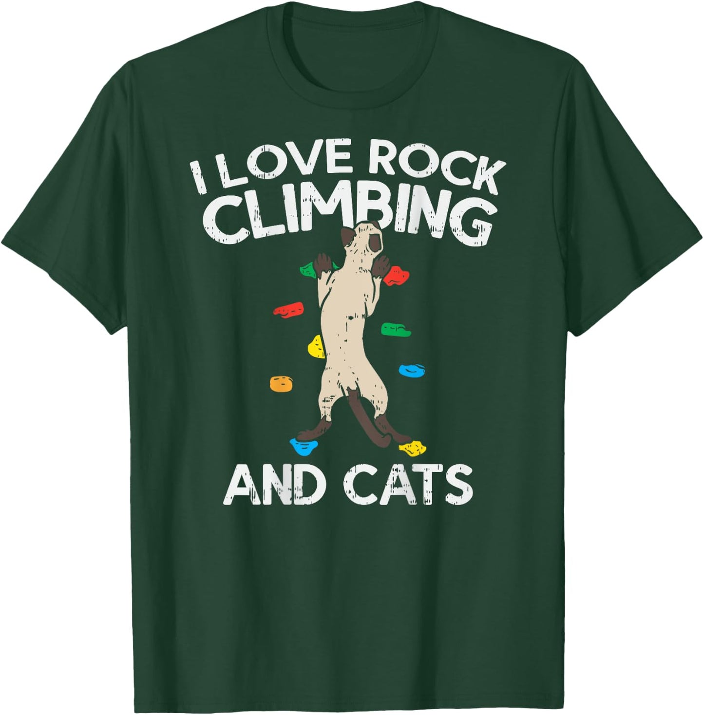 I Love Rock Climbing & Cats (on back) Cute Climbing T-Shirt - T-Shirt | Forest