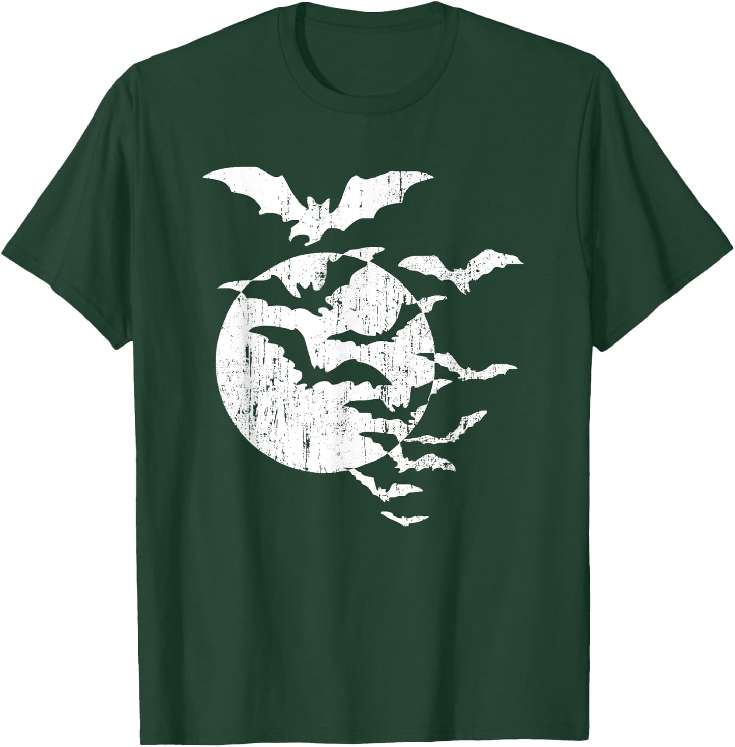 Halloween Swarm of Bats Full Moon Spooky Vintage Graphic T-Shirt - T-Shirt | Forest