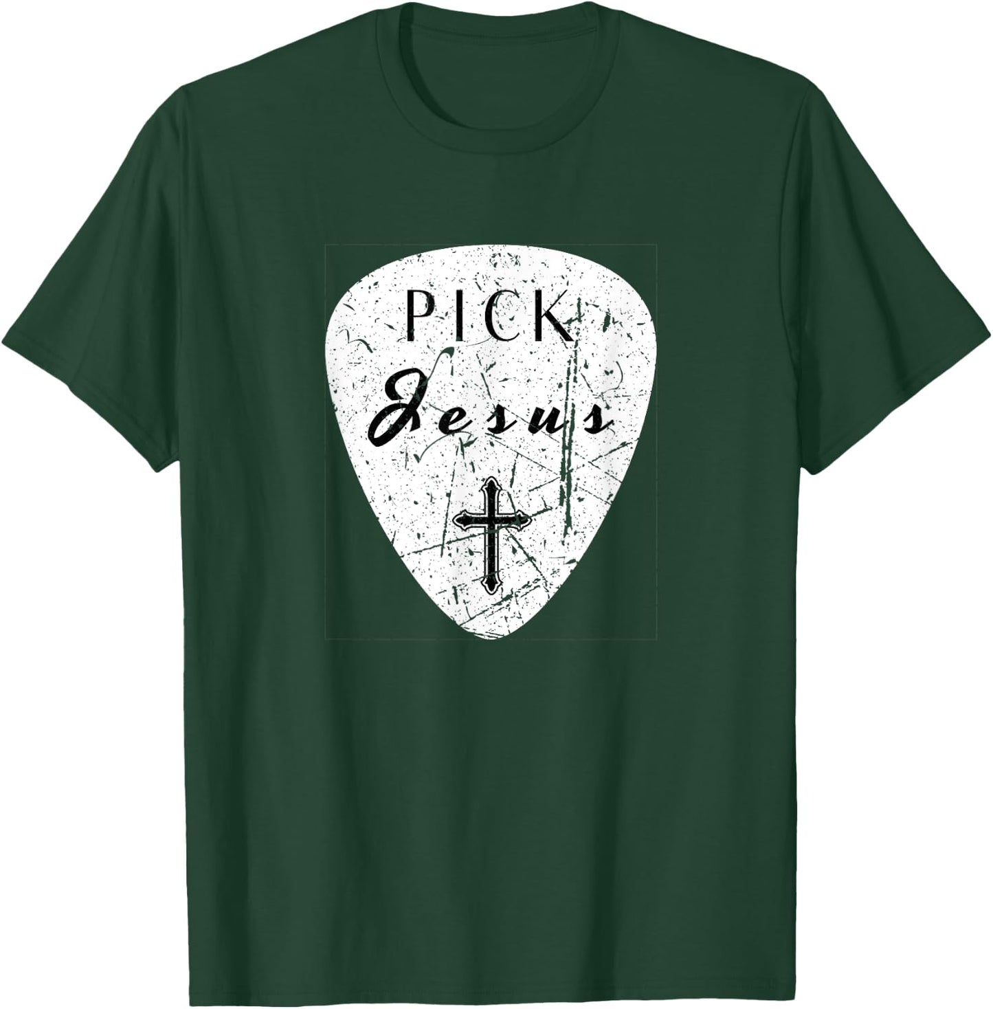 Retro Guitar Pick Pun Pick Jesus Cross Worship Leader Music T-Shirt - T-Shirt | Forest