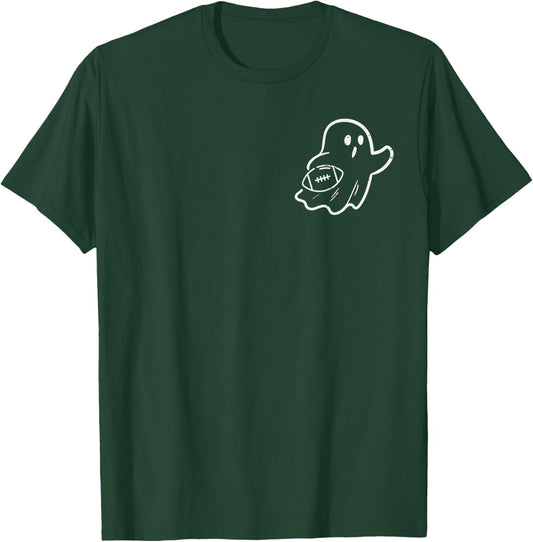Ghost Playing Football Pocket Retro Halloween Costume Sports T-Shirt - T-Shirt | Forest