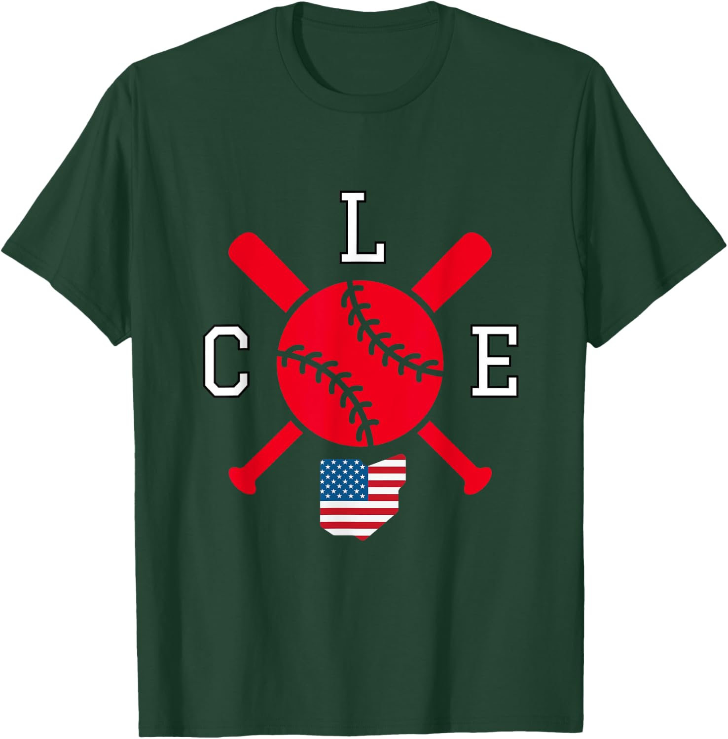Cleveland Baseball CLE Cleveland OH City American Flag T-Shirt - T-Shirt | Forest