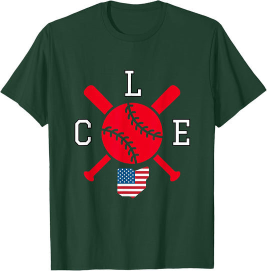 Cleveland Baseball CLE Cleveland OH City American Flag T-Shirt - T-Shirt | Forest