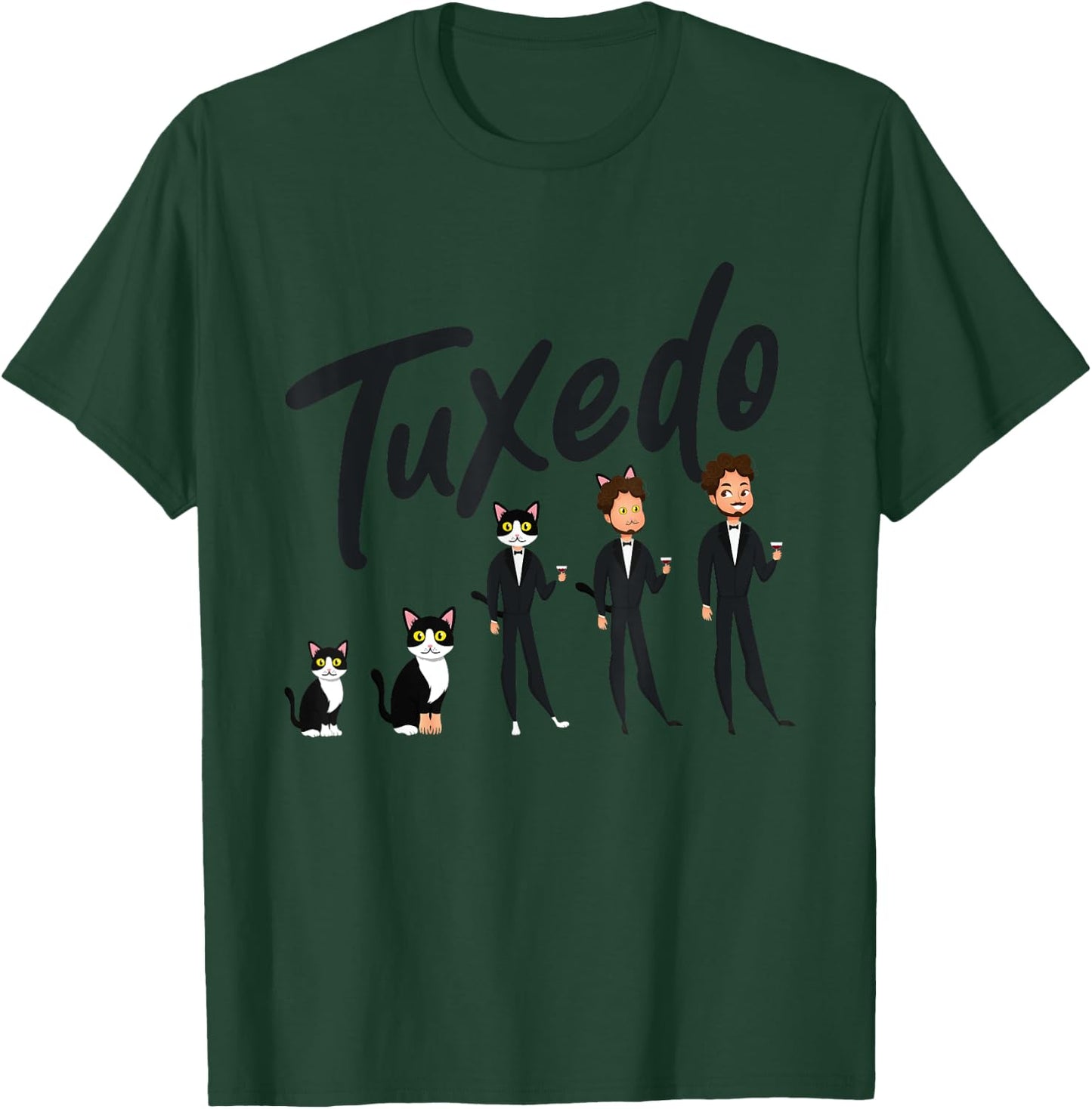 Tuxedo Cat Evolution to A Man Wearing a Tuxedo - Funny T-Shirt - T-Shirt | Forest