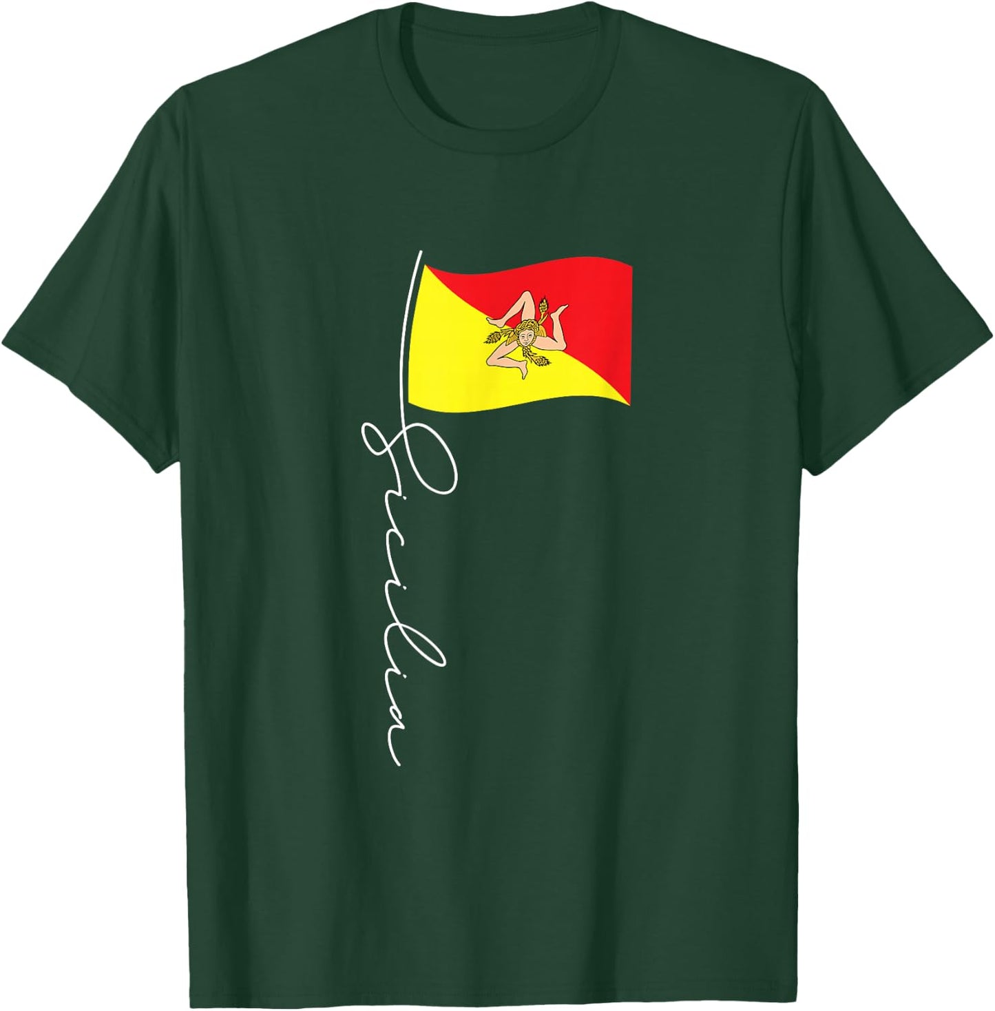 Sicily Signature Flag Pole - Elegant Patriotic Sicilian Flag T-Shirt - T-Shirt | Forest