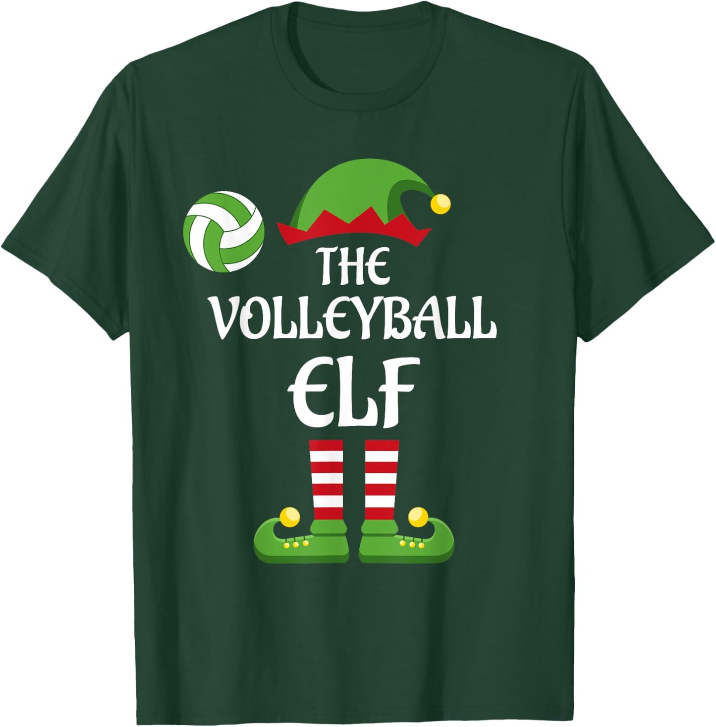 Volleyball Elf Family Matching Group Christmas Sporty T-Shirt - T-Shirt | Forest